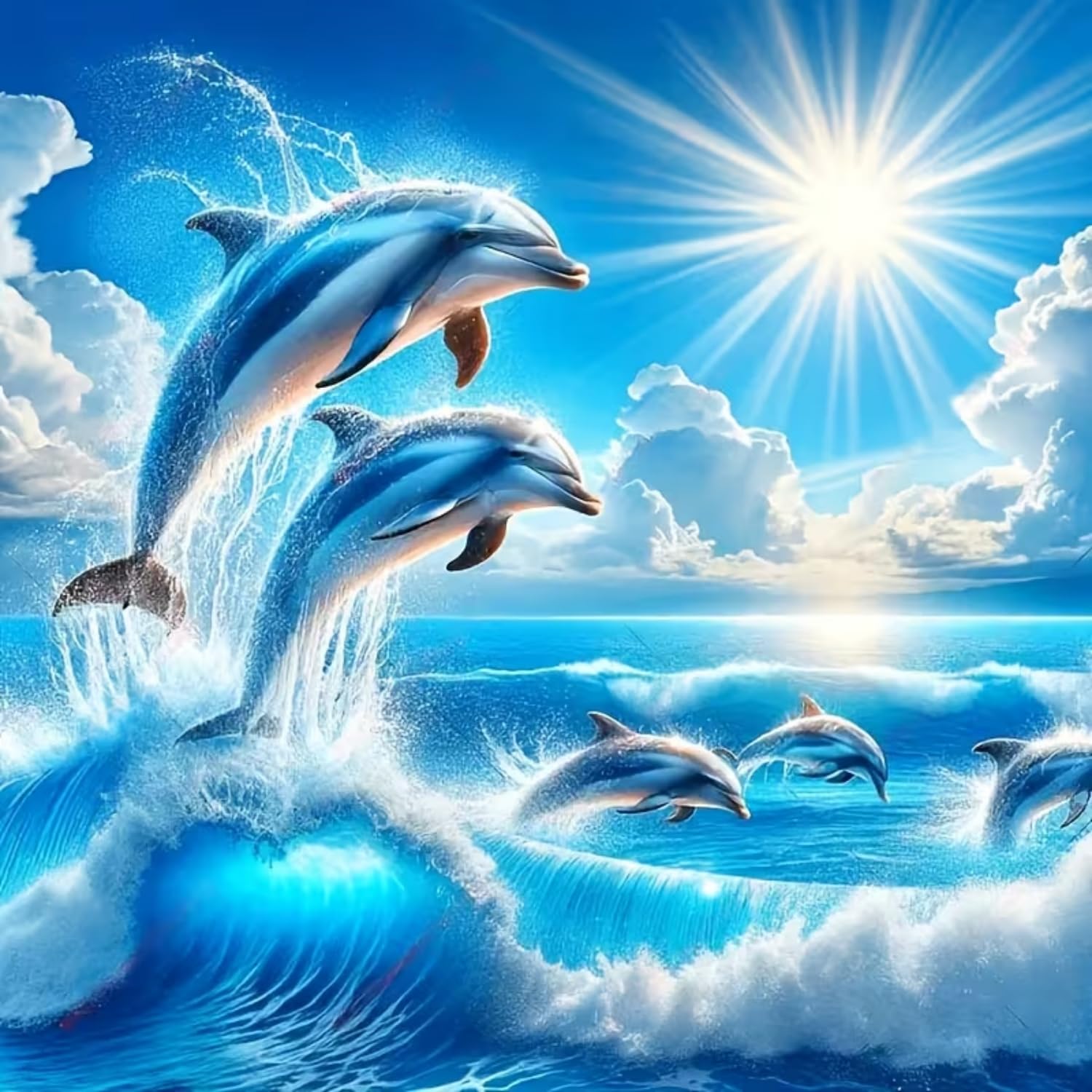 Mosaflare 5D Diamond Painting Kits for Adults, Dolphin Diamond Art for Beginners, DIY Full Round Drill Paint by Diamonds Dot Gem Art for Adults, Home Wall Decor 13.7x13.7 Inch