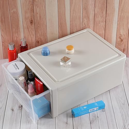 Miniatura 7 de Gloreen Cajón de almacenamiento de plástico de 18 L, cajas de cajones de escritorio apilables, paquete de 3