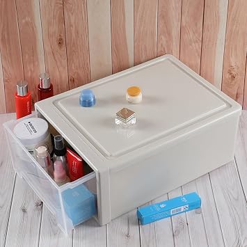 Gloreen 18 L Plastic Storage Drawer Unit, Stacking Desktop Drawer Boxes, 3 Pack