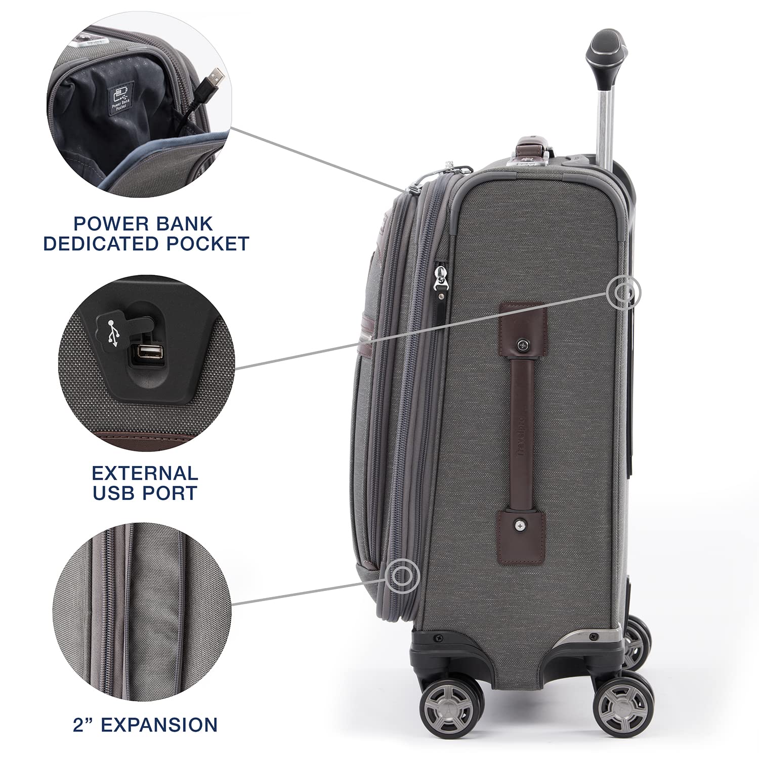 Travelpro Platinum Elite Softside Expandable Spinner Wheel Luggage, Vintage Grey, Carry-On 20-Inch
