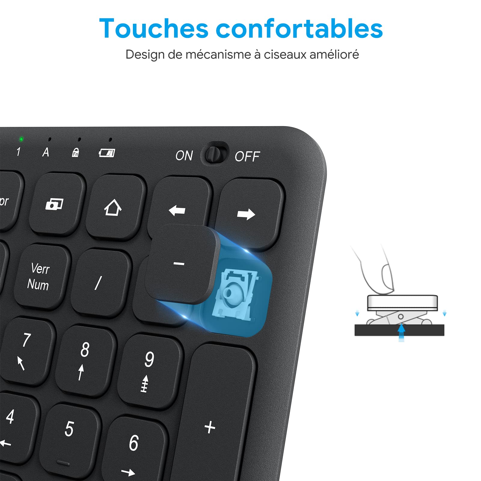 OMOTON Clavier Sans Fil AZERTY 2.4 GHz Silencieux – Ultra-Mince Avec Pavé Numérique, 12 Raccourcis Multimédias – Windows 11/10