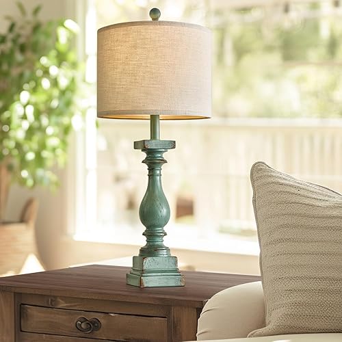 Miniatura 5 de BOBOMOMO Juego de 2 lámparas de mesa de granja de 27 pulgadas con USB A+C para dormitorio, sala de estar, vintage, rústica, tradicional, mesita de