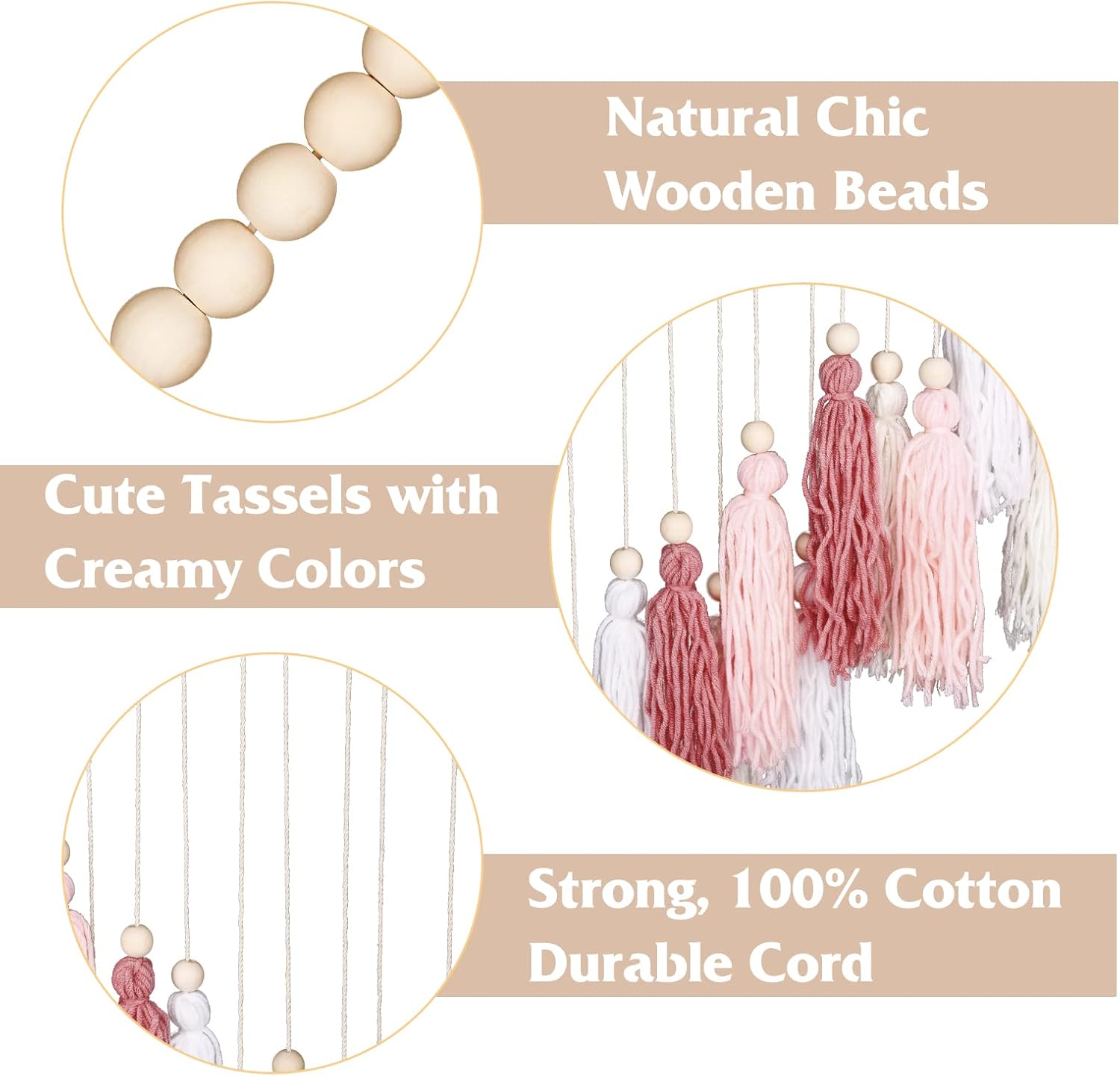 Luxbrand Large Macrame Wall Haning Boho Home Decor, Blush Pink Tassel Wall Decor Bohemian, Bedroom Living Room Girls Room Nursery Dorm Room Decoration Christmas Gift