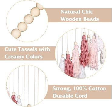 Luxbrand Large Macrame Wall Haning Boho Home Decor, Blush Pink Tassel Wall Decor Bohemian, Bedroom Living Room Girls Room Nursery Dorm Room Decoration Christmas Gift