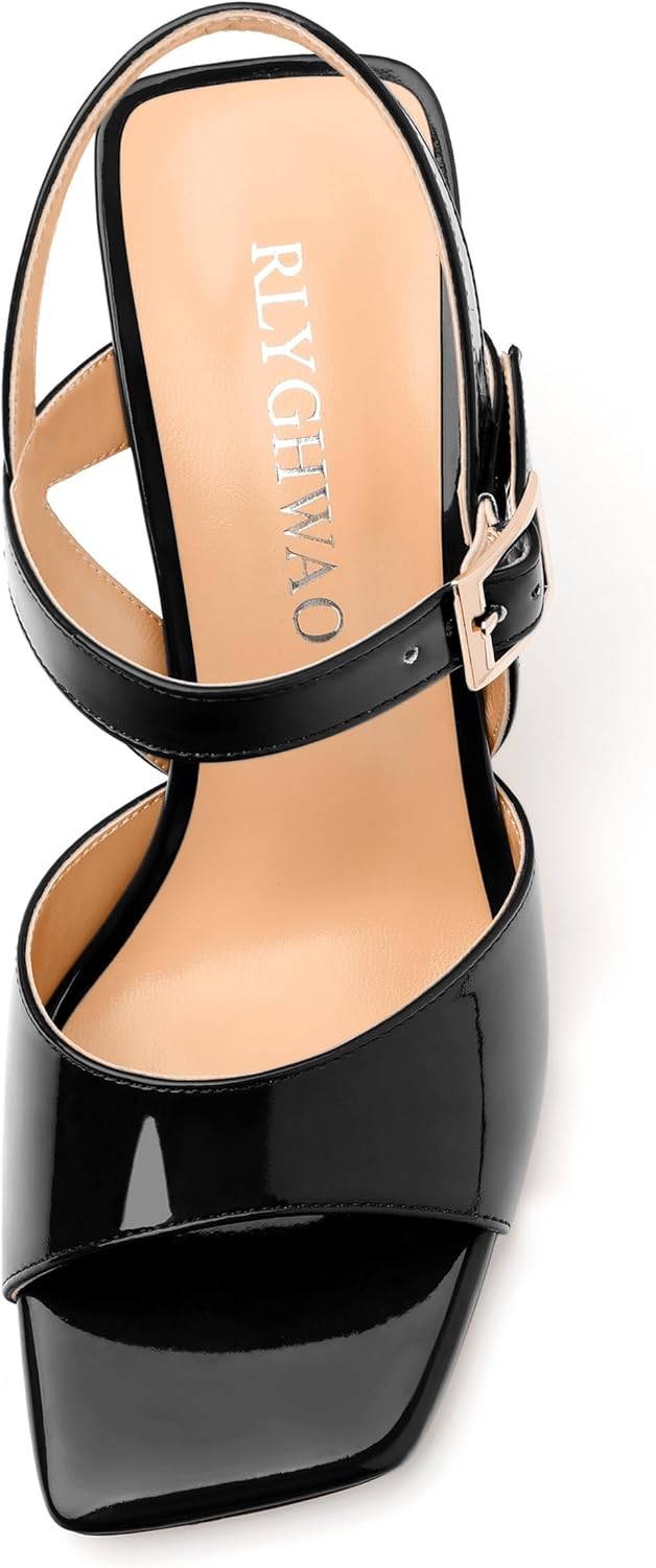 Women's Stiletto Heel Sandals - Open Square Toe, Adjustable Buckle Ankle Strap, Versatile Work/Party/Wedding Shoes (Solid Colors) - Image 3