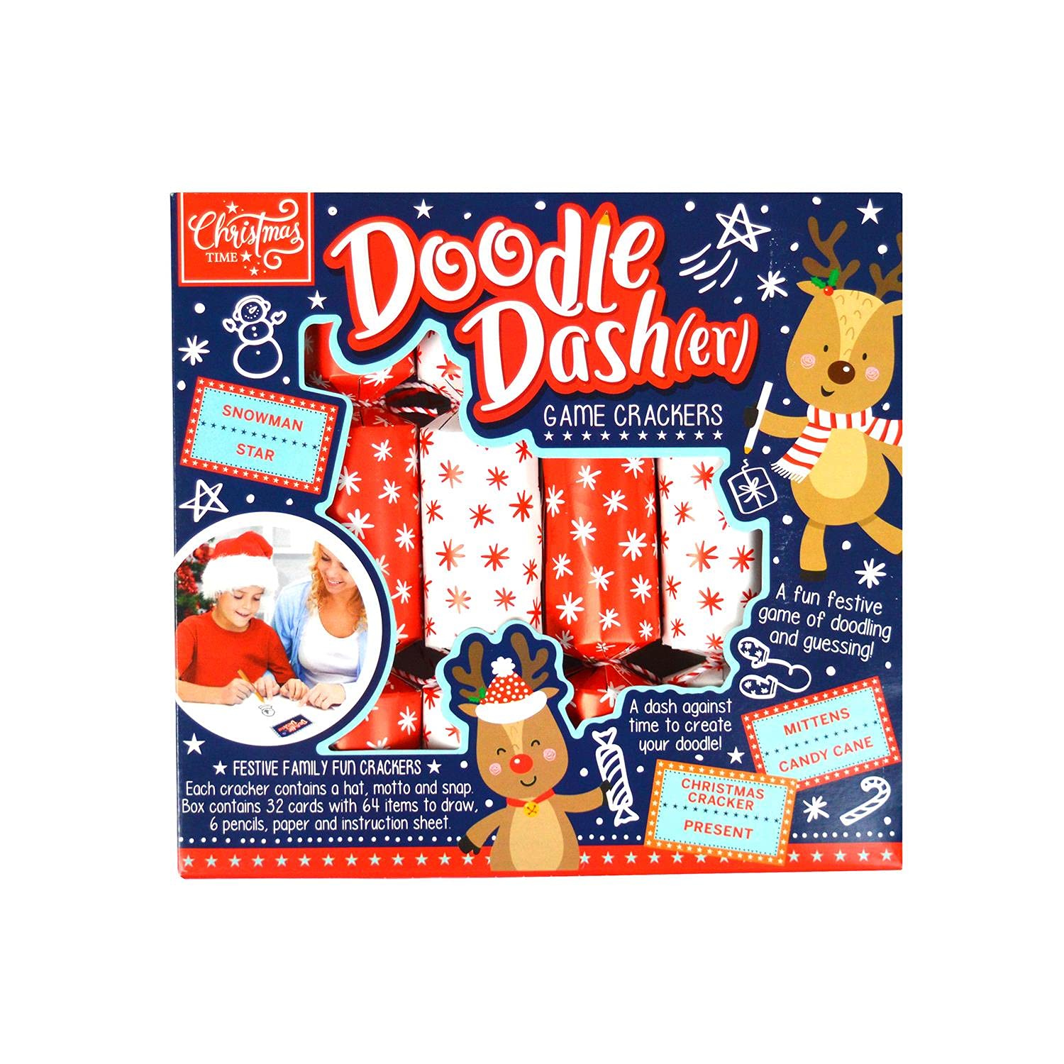 Yöl Doodle Set Of 6 Christmas Games Crackers Dasher 6 Fun Drawing Family Dinner Crackers 9Inch
