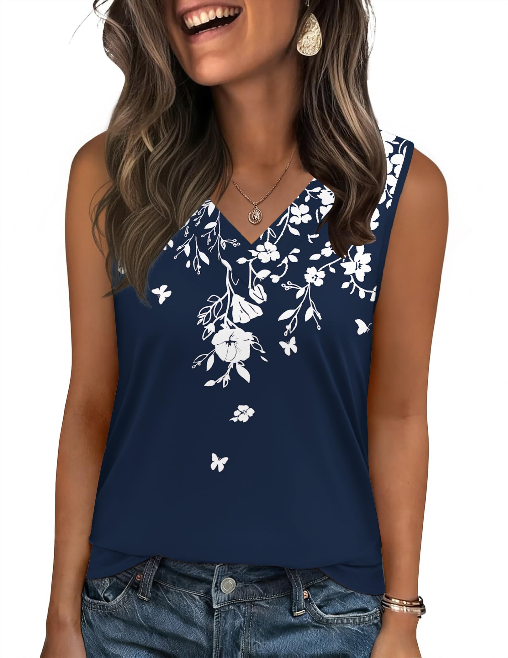 Zeagoo Tank Top for Women V Neck Loose Fit Sleeveless Summer Tops Business Casual Outfits Dressy Blouses Shirts