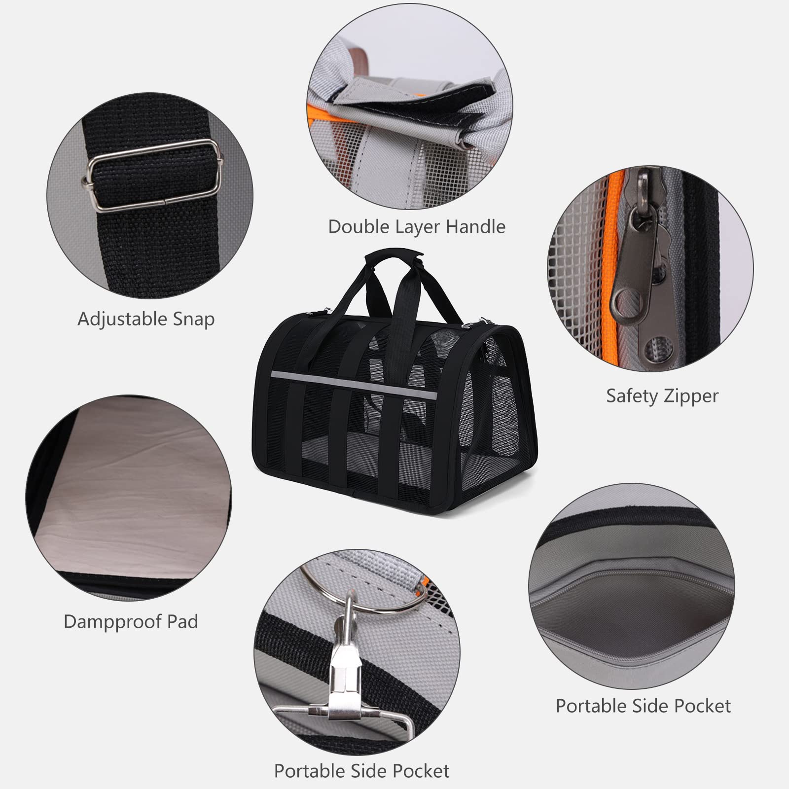 PETCUTE Transportín Gato Perro Transpirable,Bolsa de Transporte Plegable para Mascota con Colchón Suave y Hebilla de Seguridad,Transportín para Gatos con Bolsillos para Coche, Avión,Viaje