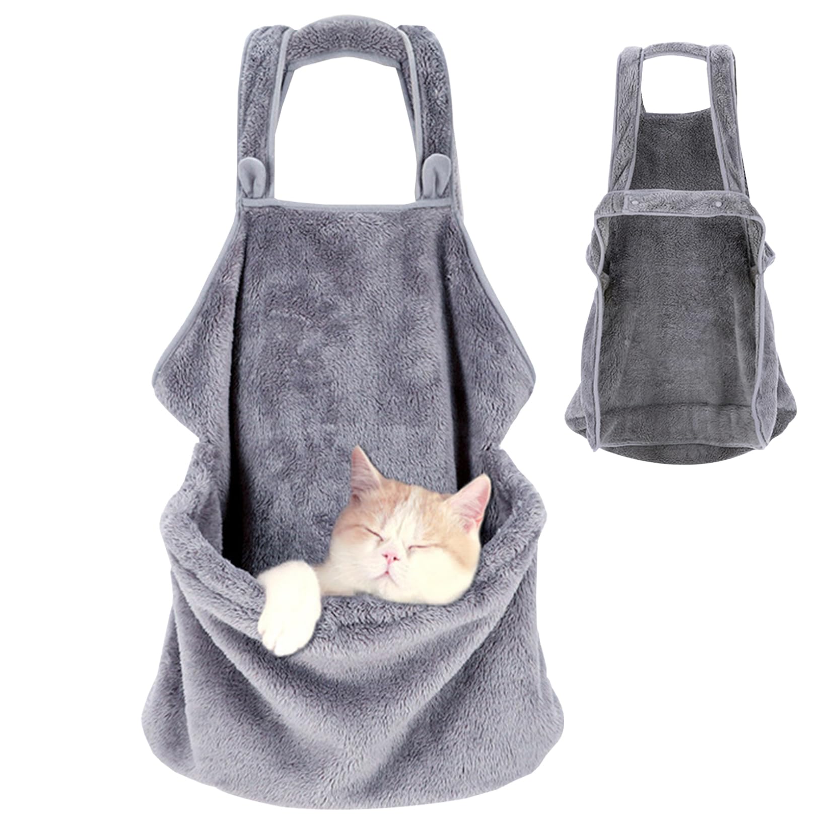 Cat Sling en peluche douce : sac de transport mains libres avec poche pour chat noir et blanc
