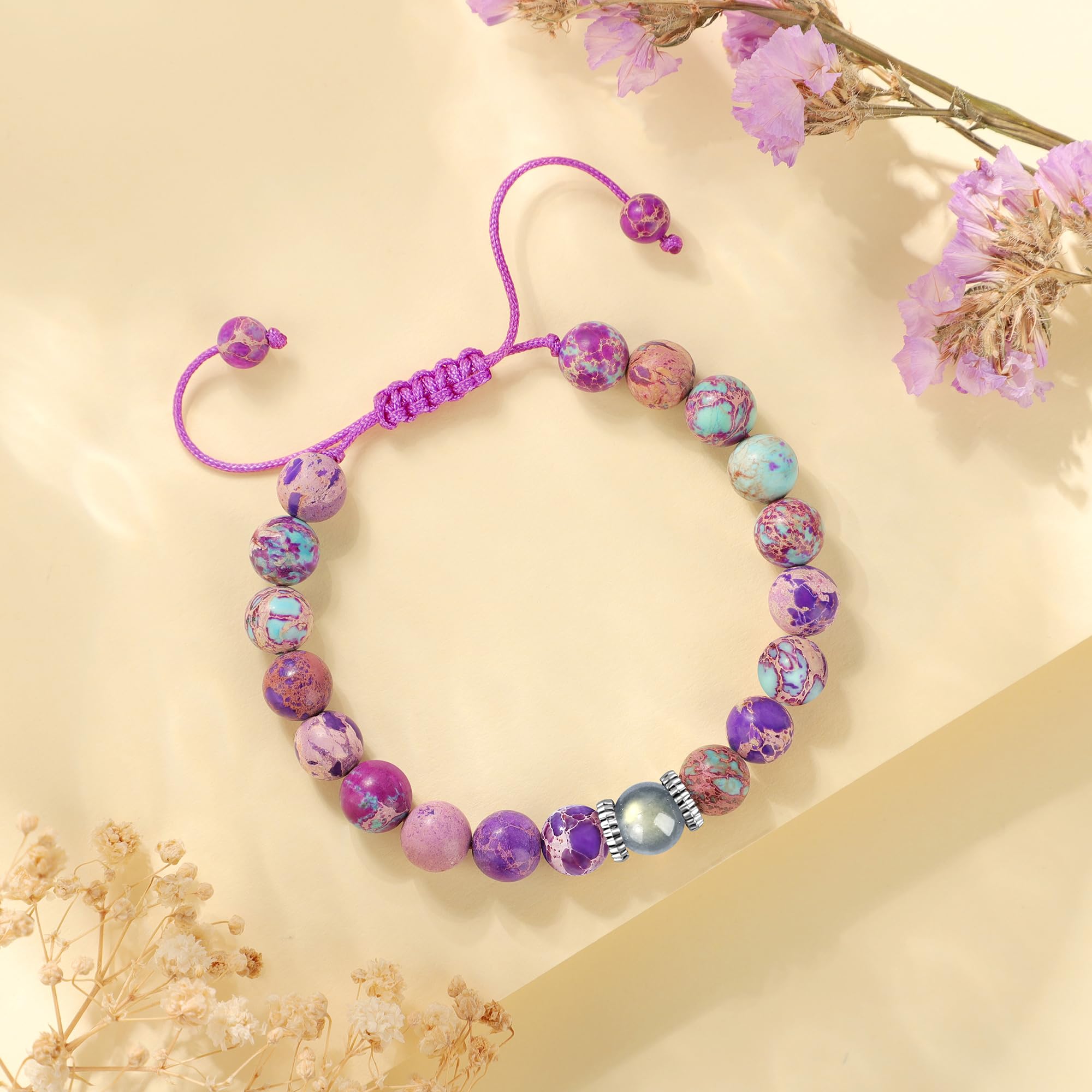 JoycuFF 𝗚𝗶𝗳𝘁𝘀 𝗳𝗼𝗿 𝗪𝗼𝗺𝗲𝗻 𝗠𝗼𝗼𝗻𝘀𝘁𝗼𝗻𝗲 𝗕𝗿𝗮𝗰𝗲𝗹𝗲𝘁 Colorful Imperial Jasper Natural Stone Bracelets Easter Christmas Birthday Gifts for Her Daughter Granddaughter Sister Niece