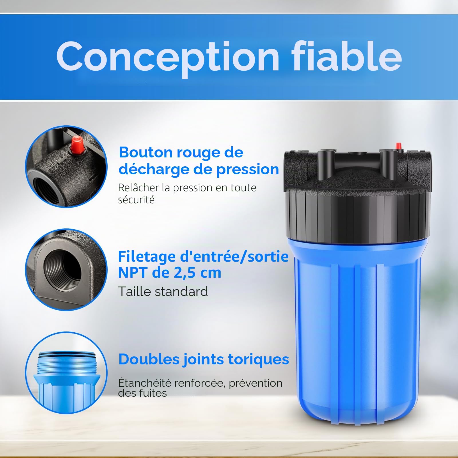 iSpring HB18B Boîtier de Filtre à Eau, Compatible avec Cartouche de 10" x 4,5", Sortie/Entrée 1", Système de Pré-filtration pour Toute la Maison, Libération de Pression, Robuste