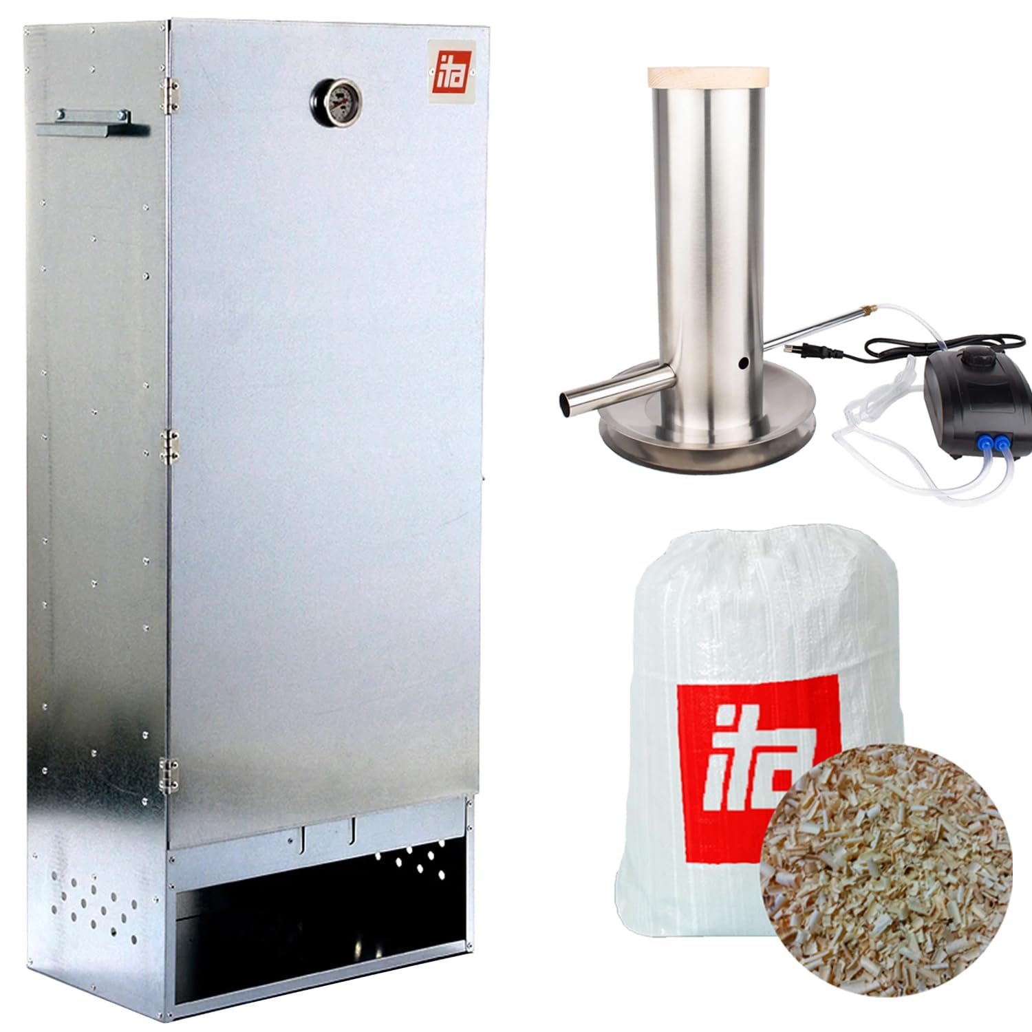 ITA affumicatore 7003 - Set generatore fumo XL con termometro - acciaio legato - qualità EU direttamente dal produttore - 111 cm con 4 piani