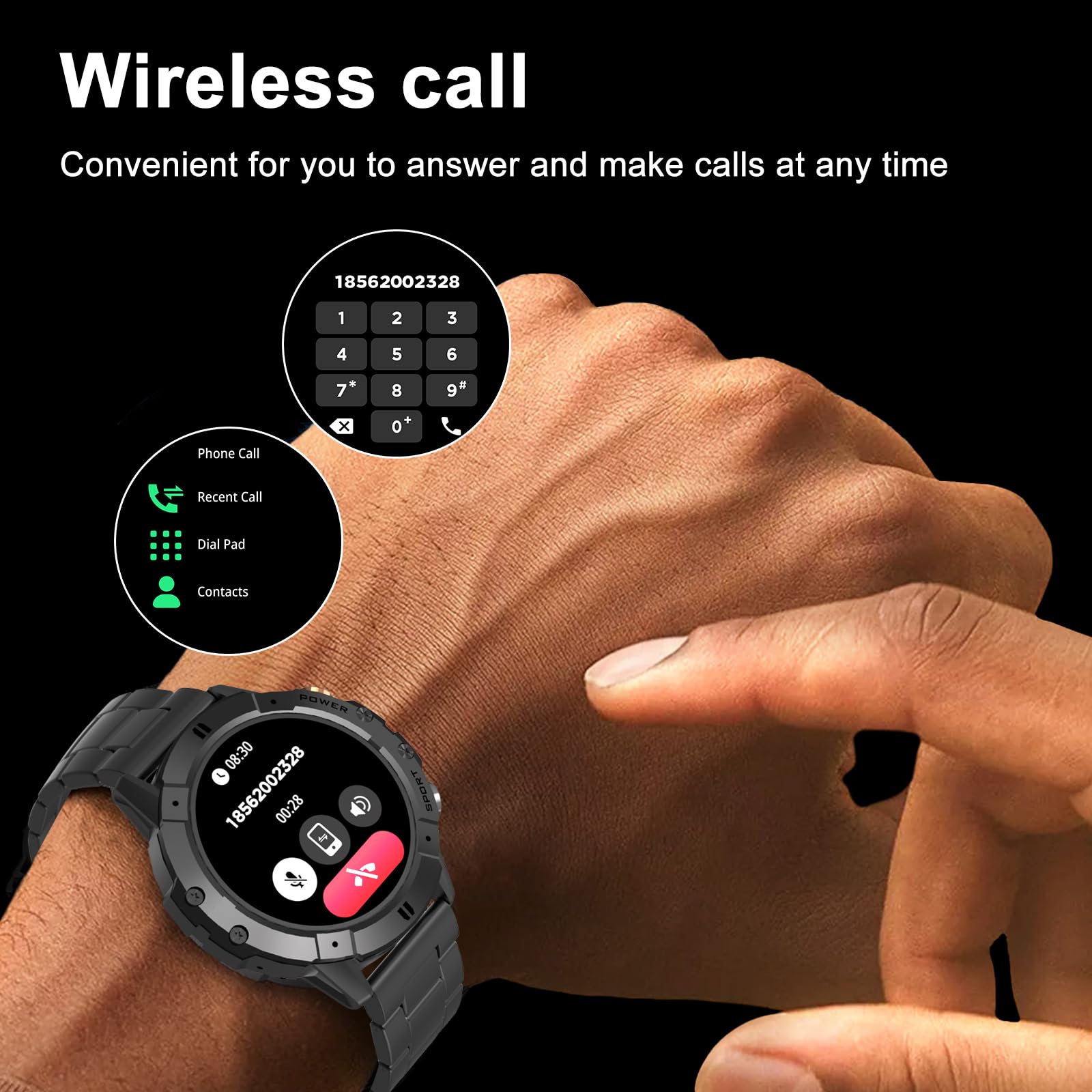 Military orologio Smartwatch Uomo con Effettua/Risponde Chiamate , 1.52" rotondo Fitness Tracker con 120+ Modalità Sport,Ai,1ATM,Notifiche WhatsApp,smart watch con cinturino in metallo per iOS Android