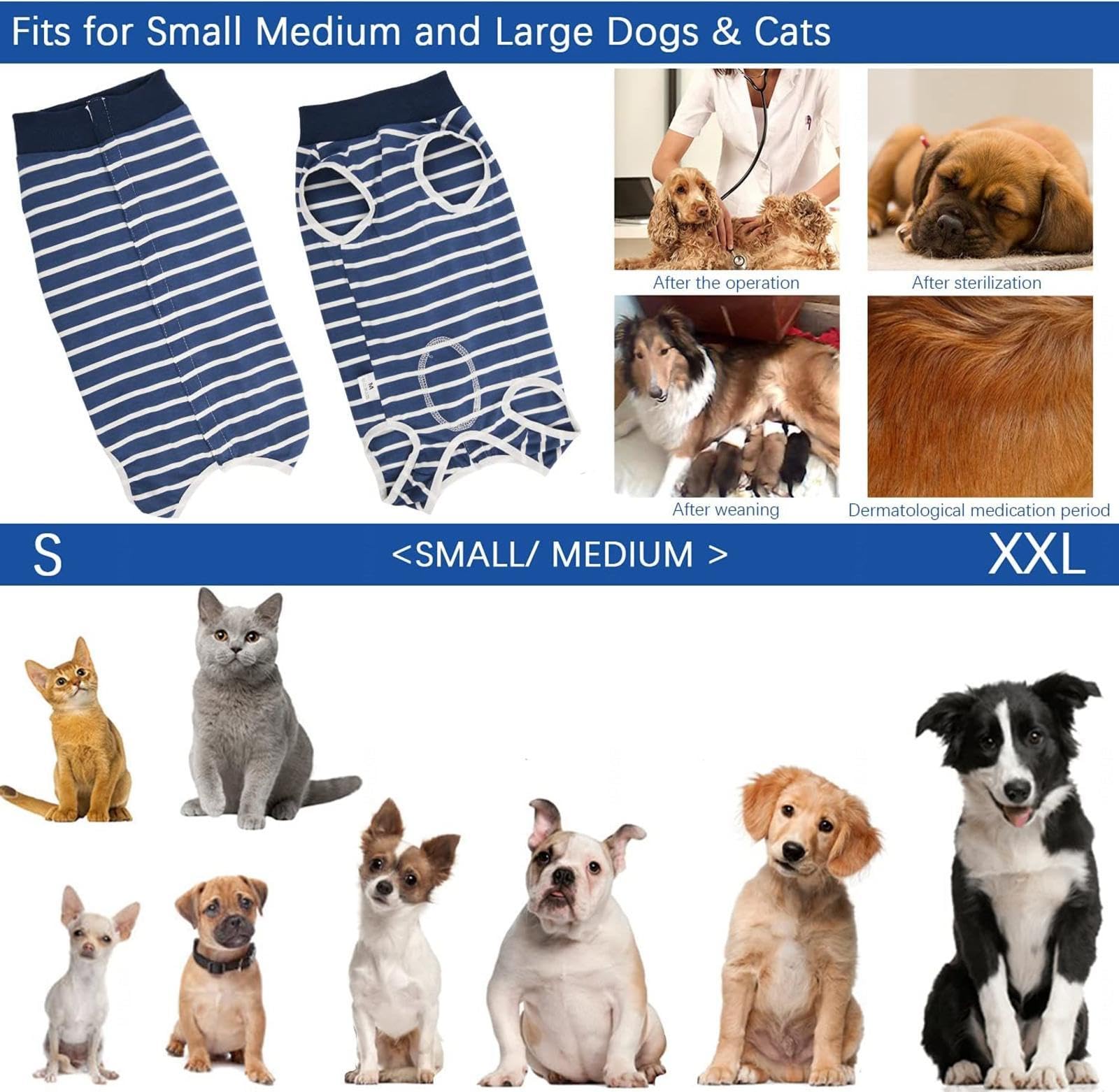 Prevenire la leccatura del cane - Tutina per il leccamento del cane Tutina alternativa per chirurgia addominale per cani femmina - Tuta di recupero per cani di piccola taglia -Vu01,Bluestripe-XXL