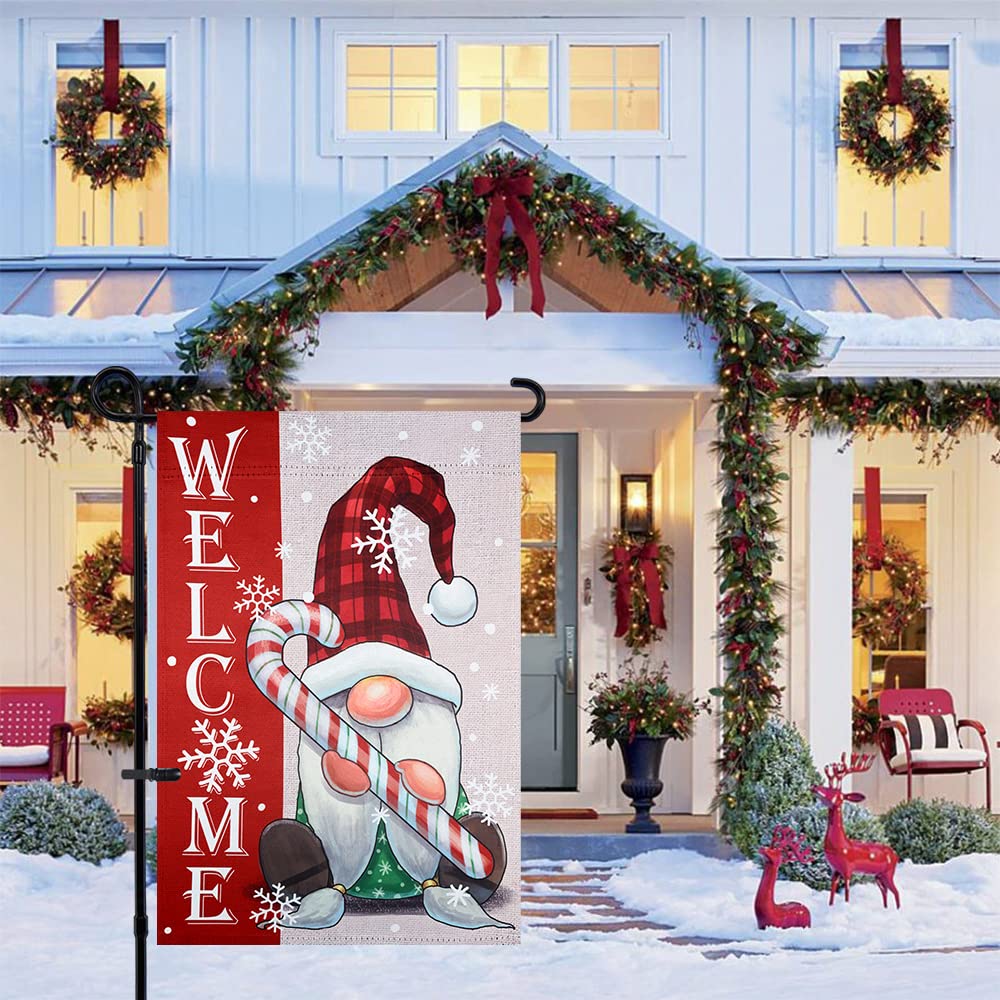 Hogardeck Weihnachts-Gartenflagge – Doppelseitig Mit Zwerg & Schneeflocken, Wetterfest 30,5x45,7 Cm