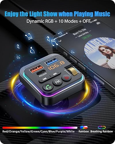 Miniatura 5 de LENCENT Transmisor FM Bluetooth 5.0 para coche, PD 20 W + QC 3.0 Cargador USB, adaptador de radio de música, micrófono inalámbrico y sonido de