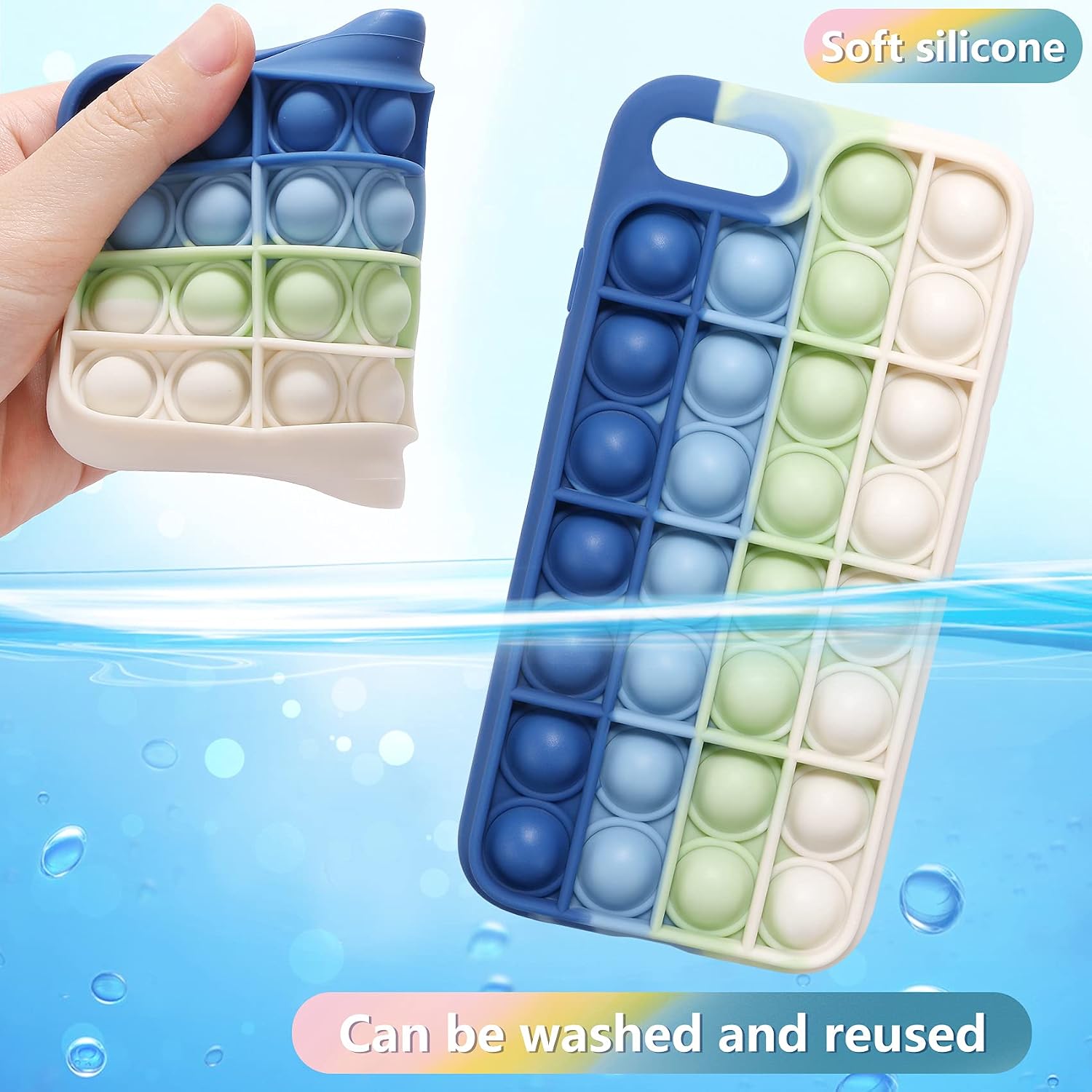 EVERMARKET Push Pop Bubble Fidget Sensory Toys Case for iPhone 7/8, Push Pop Bubble Silicone Case for iPhone 7/iPhone 8, Drop Protection Case 4.7inch (Blue White)