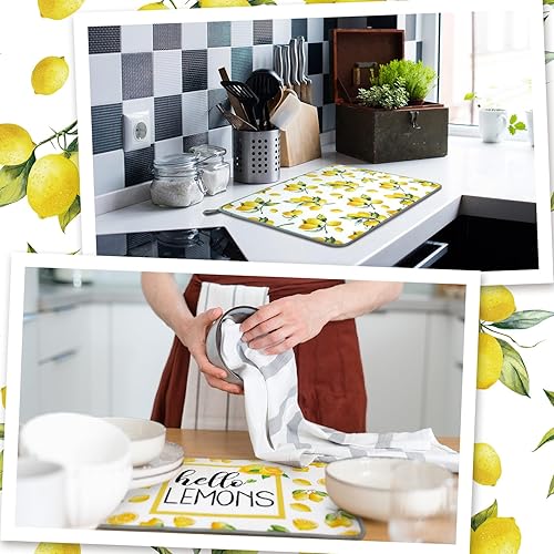 Miniatura 4 de Zonon 2 alfombrillas de secado de platos para encimera de cocina, 16 x 24 pulgadas, microfibra de verano, absorbente, escurridor de platos, tapete