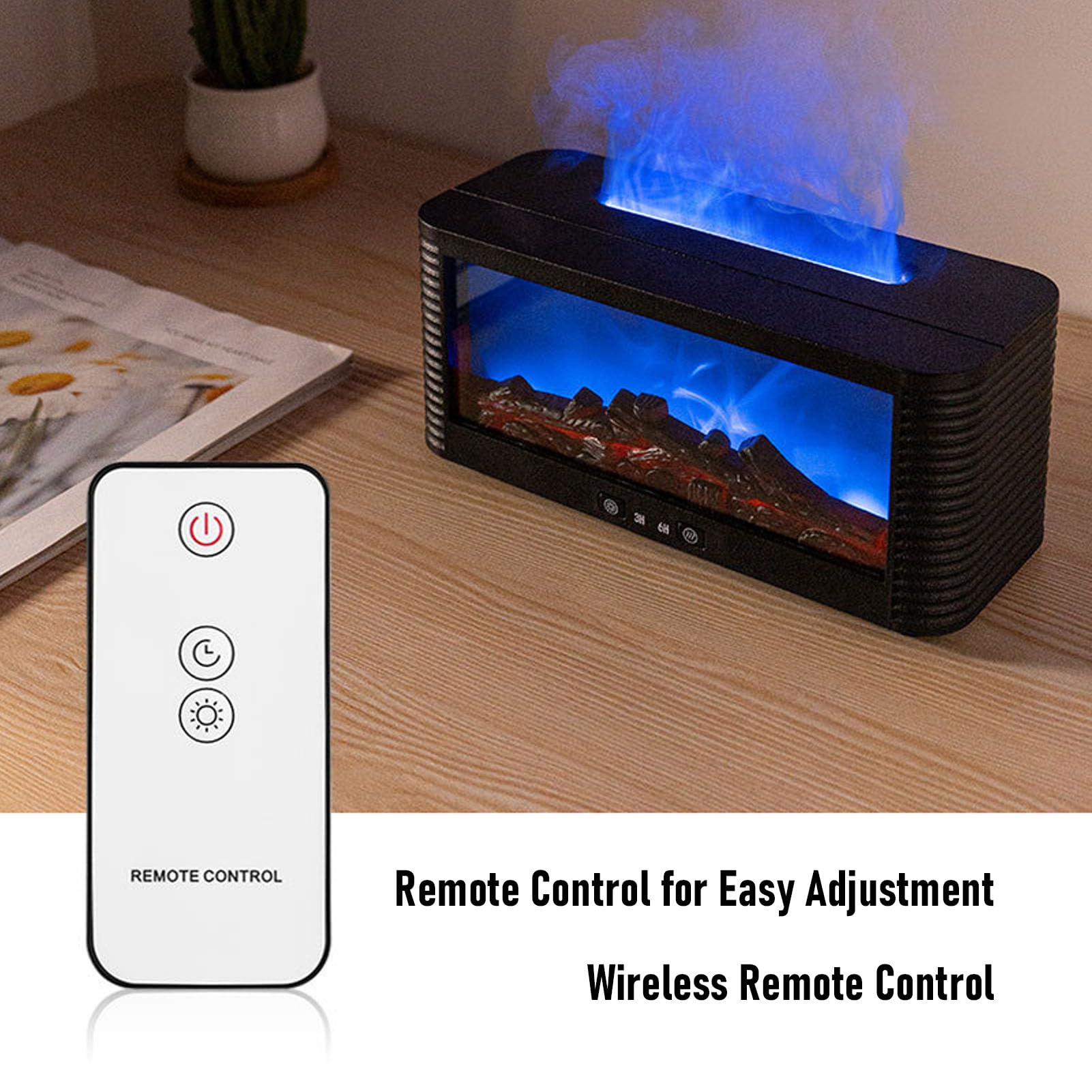 Nawilżacz z Dyfuzorem Kominkowym o Pojemności 250 Ml i 9 Trybami Oświetlenia, Bezszumowy Nawilżacz na Biurko USB z funkcją Chłodnej Mgły i Zegarem Sterowanym Zdalnie, Idealny do (Czarny)
