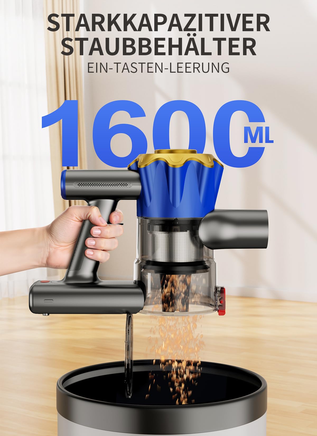 Akku Staubsauger, 40000Pa/450W Staubsauger Kabellos mit Smart Display Bis zu 50 Minuten Laufzeit Cordless Vacuum Cleaner mit Automatikmodus&Anti-Verhedderung-Bürste für Teppich Hartboden und Tierhaare