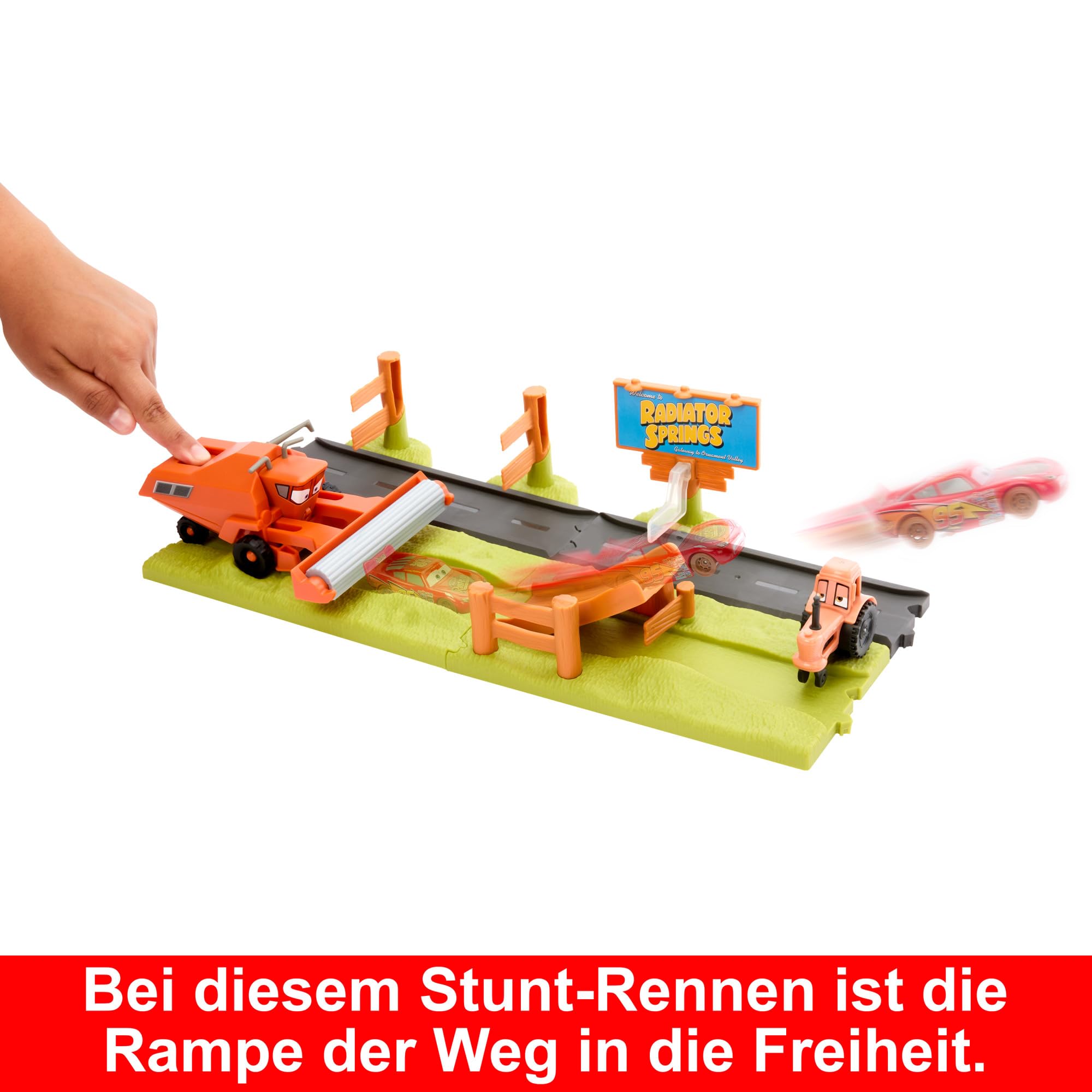Mattel DISNEY Pixar Cars Trecker Erschrecker-Rennbahn Flucht vor Frank - Spielset mit 3 Autos und 2 Spielmöglichkeiten,und Stunt-Rennen, mühelos aufgebaut, für Kinder ab 3 Jahren, HRX48