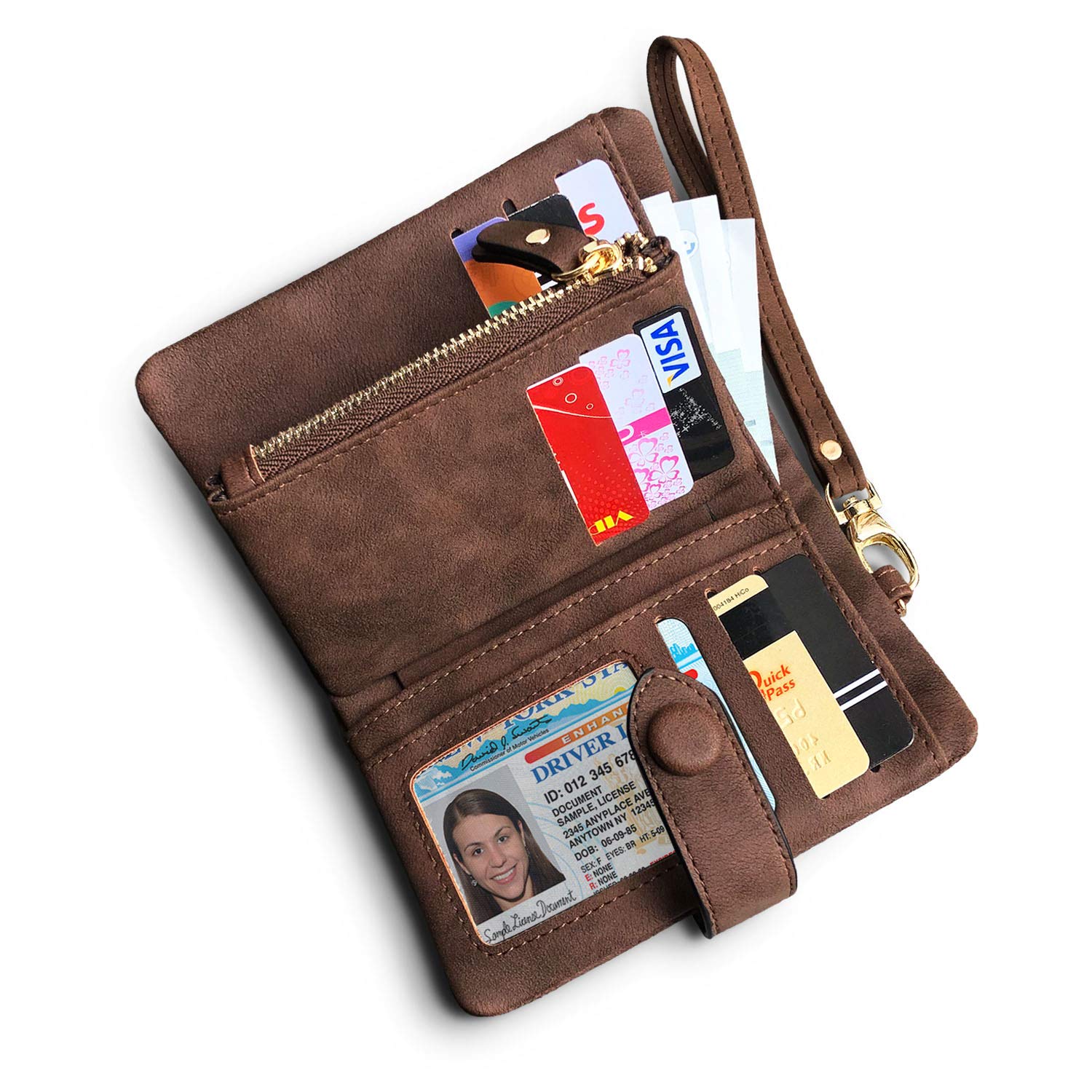 Portefeuille en cuir pour femme avec protection RFID, marron (Marron) - NA