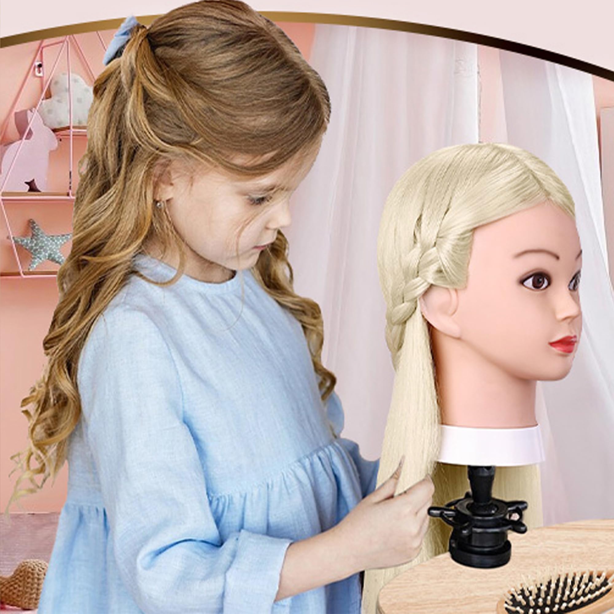 FGXY Cabeza Modelo De Peluquería, Juego De Accesorios De Peluquería, Herramienta De Entrenamiento De Diseño De Peluquería, Adecuada Para Peluquerías Para Principiantes (Dorado) — view 2