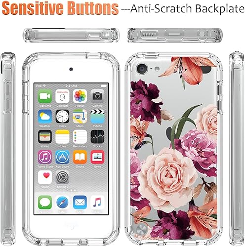 Miniatura 5 de Funda para iPod Touch 6Touch 5Touch 7 con protector de pantalla de vidrio templado, diseño floral a prueba de golpes, carcasa protectora de cuerpo