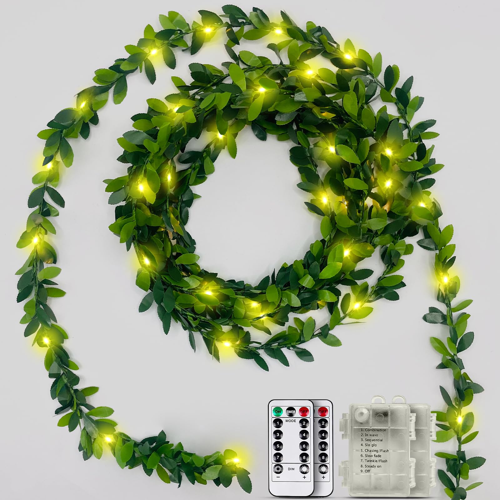Battery Operated Vine String Lights,2 Packs Total 66 Ft 200Led 8 Modes,Warm White Light with Green Vine, Suitable for Indoor and Outdoor, Wedding, Garden, Party, Fence,Room,Christmas, Home Decoration