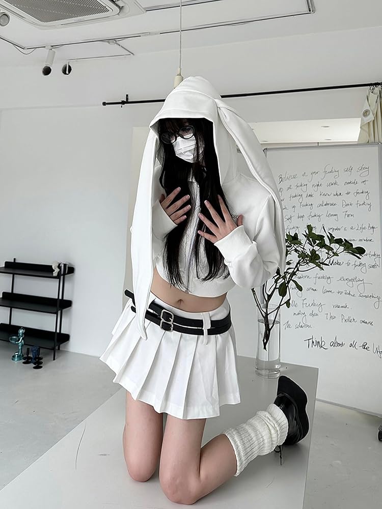 YEMOCILE Women's Kawaii Bunny Ear Oversized Hoodie Zip Up Long