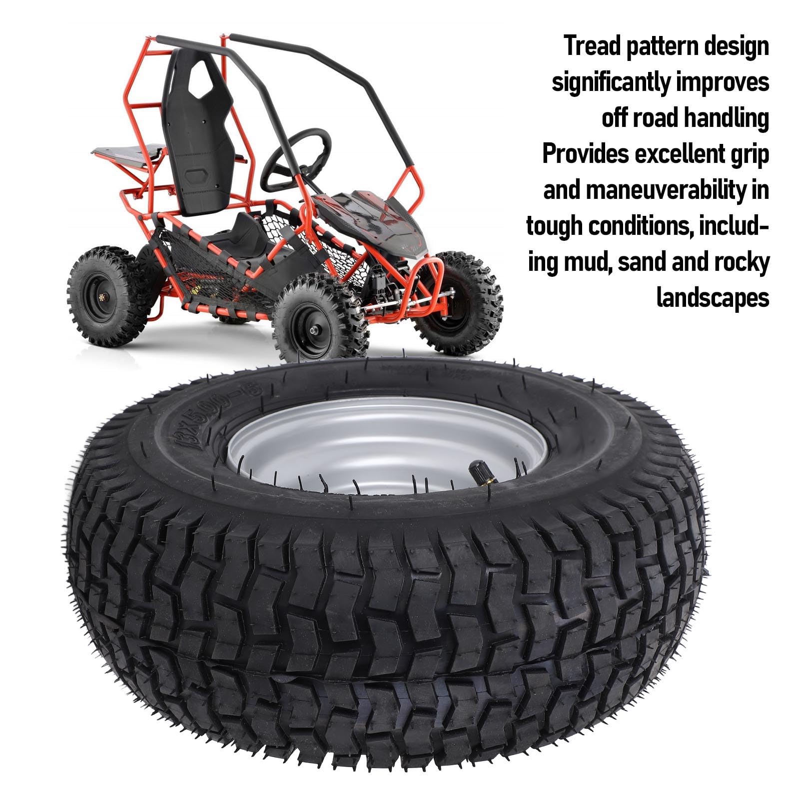 Luocute Neumático ATV de 6 Pulgadas, Neumático de Vacío 13x5.00-6 para Cortacésped del Césped de Bicicleta ATV Quad Off Road GO Kart, Llanta de 13/5.00-6 Rueda con Llanta de 6 Pulgadas,