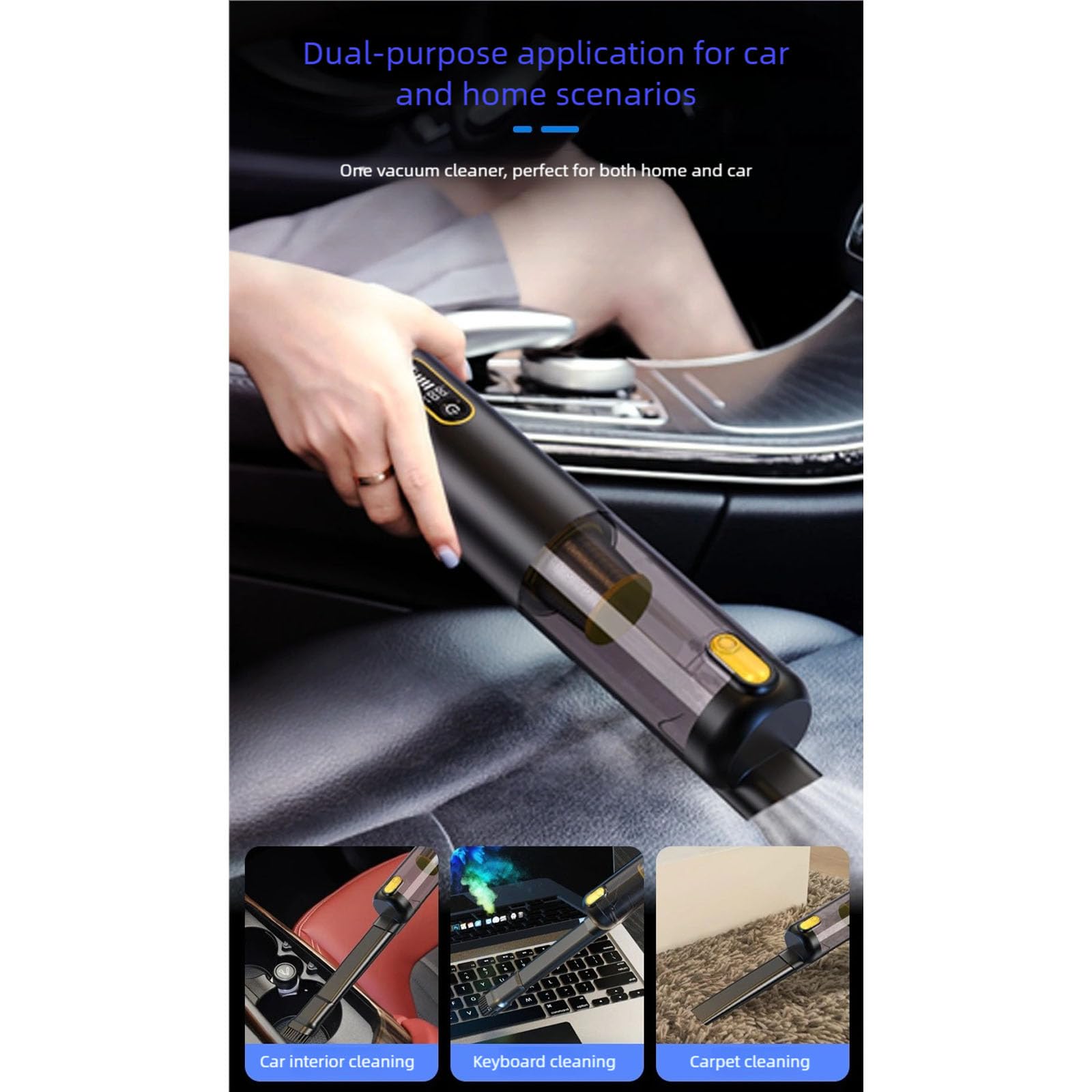 Aspirapolvere portatile per auto in metallo con motore velocità 82600 giri/min per la pulizia lunga durata e stoccaggio portatile Aspirapolvere portatile per auto con motore senza spazzole