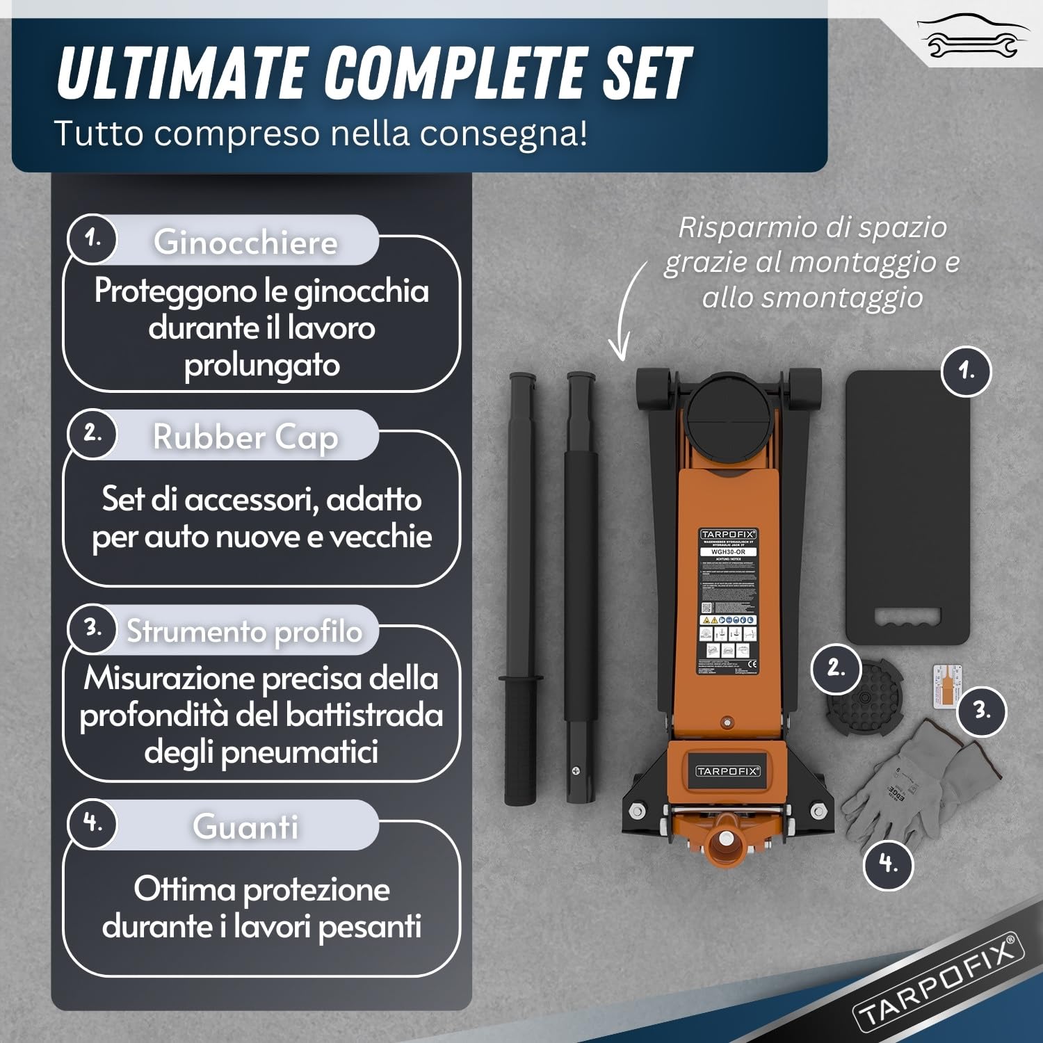 Tarpofix® Cric Idraulico per Auto 3t (85-475mm) | Sollevatore Auto Professionale con Doppio Cilindro | Ideale per SUV & Veicoli Ribassati