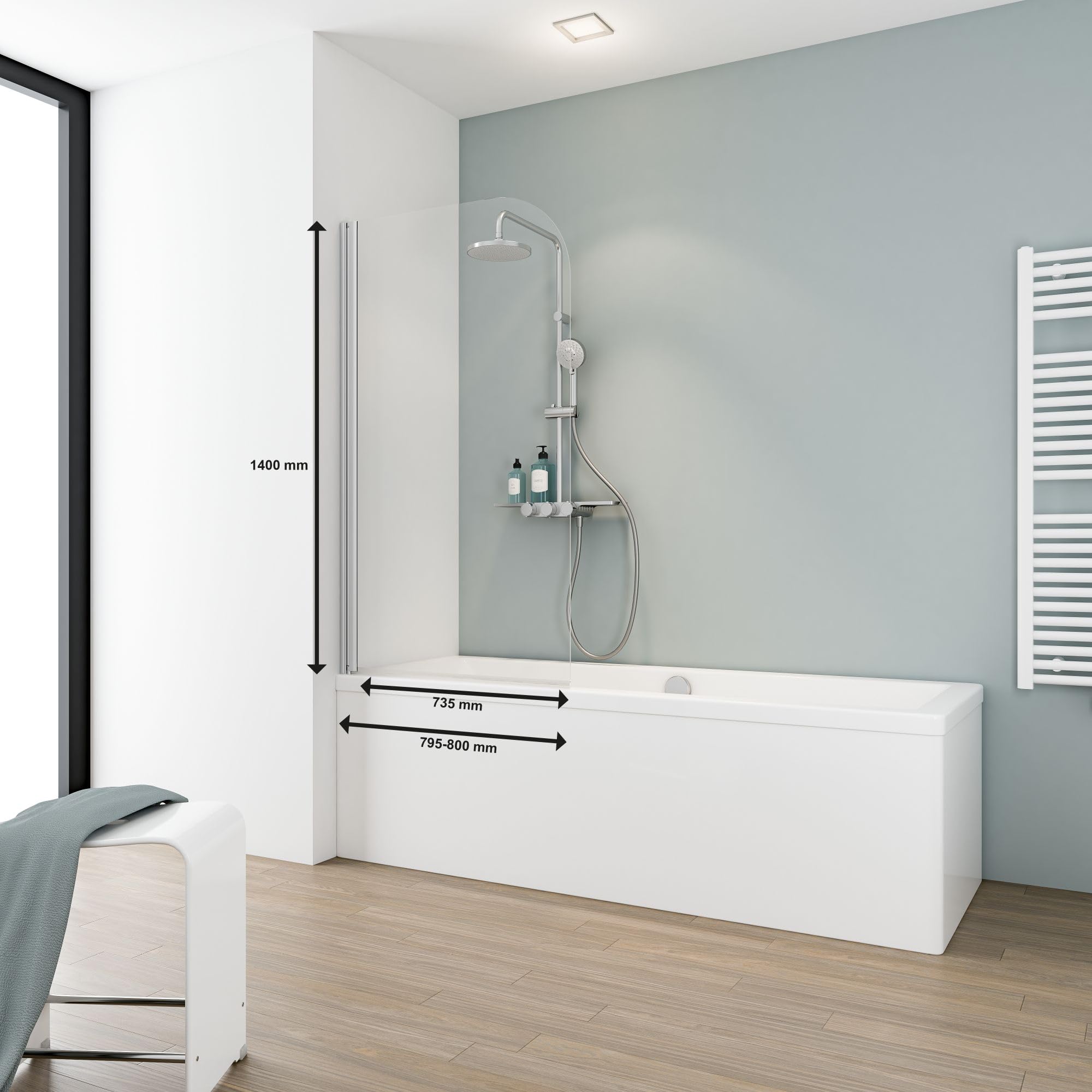 Schulte Duschwand 'Berlin' 80 X 140 Cm – Sicherheitsglas 5 Mm, Pendelbar, Für Badewanne (alu Natur)