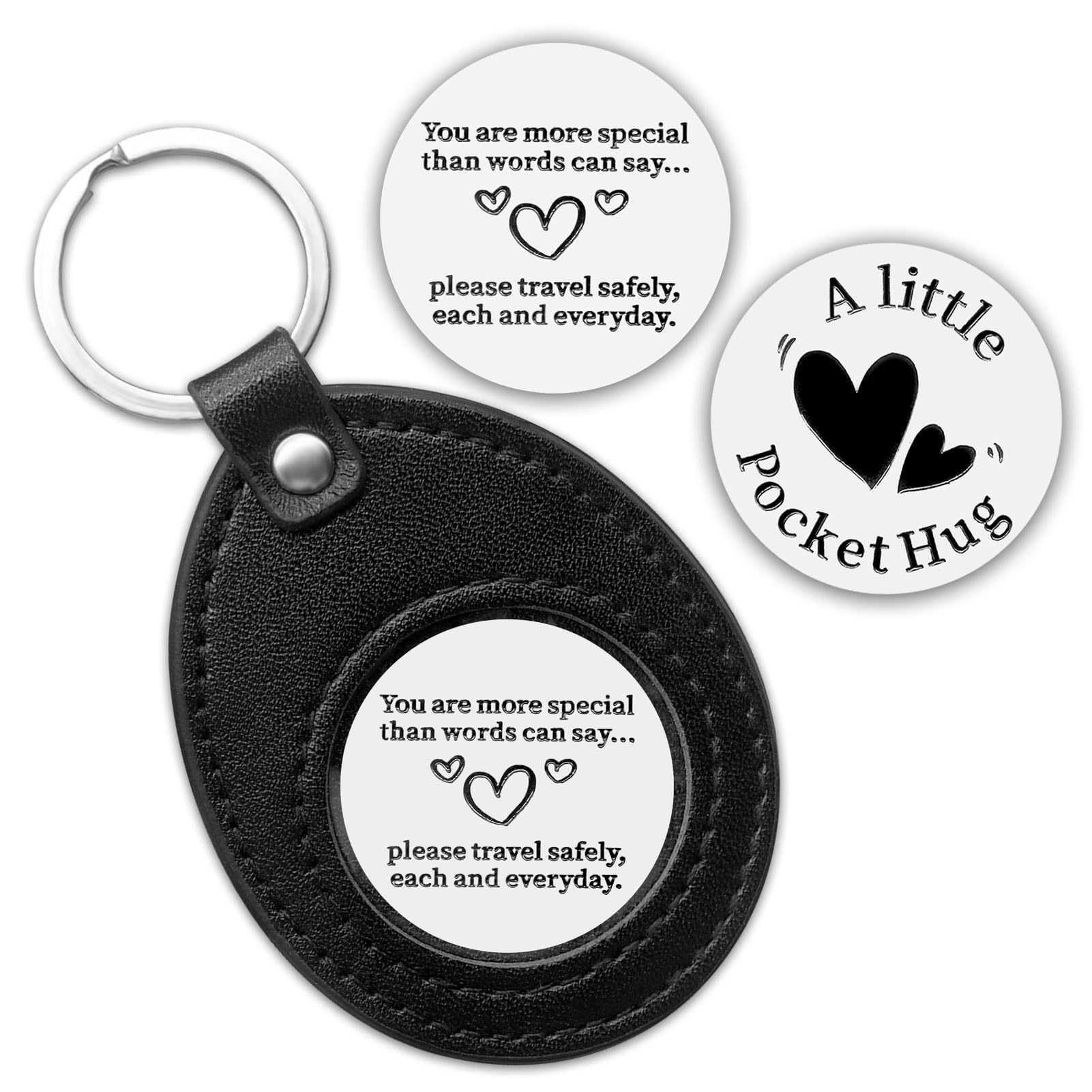Pocket Hug Token Long Distance Relationship Keepsake Inspirational Words Gift with Leather Token Holder Keychain
