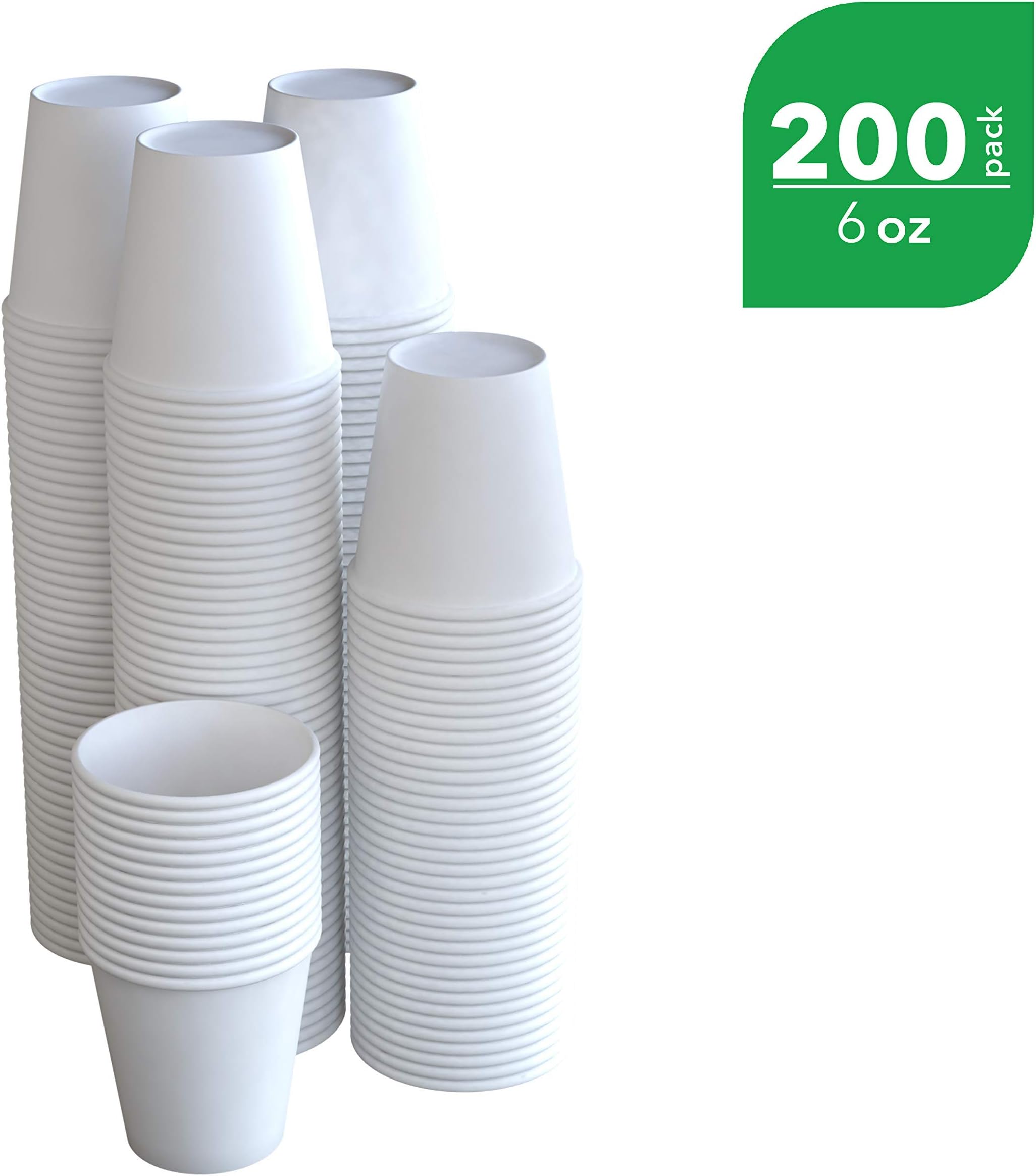 Disposable White Paper Cups 6 Oz (200 Pack)-Coffee Cups, Water Cups, Bathroom Paper Cups, Mouthwash Cups, Party Cups, Biodegradable Cups, Compostable Cups, Recyclable, Eco Friendly Cups