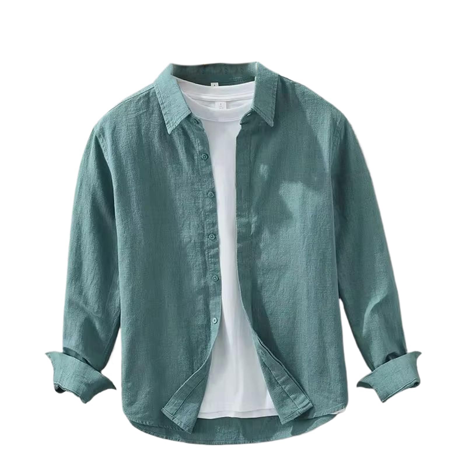 Camisa de algodón y lino para hombre, transpirable, holgada, de manga larga, clásica, a juego, ropa de hombre