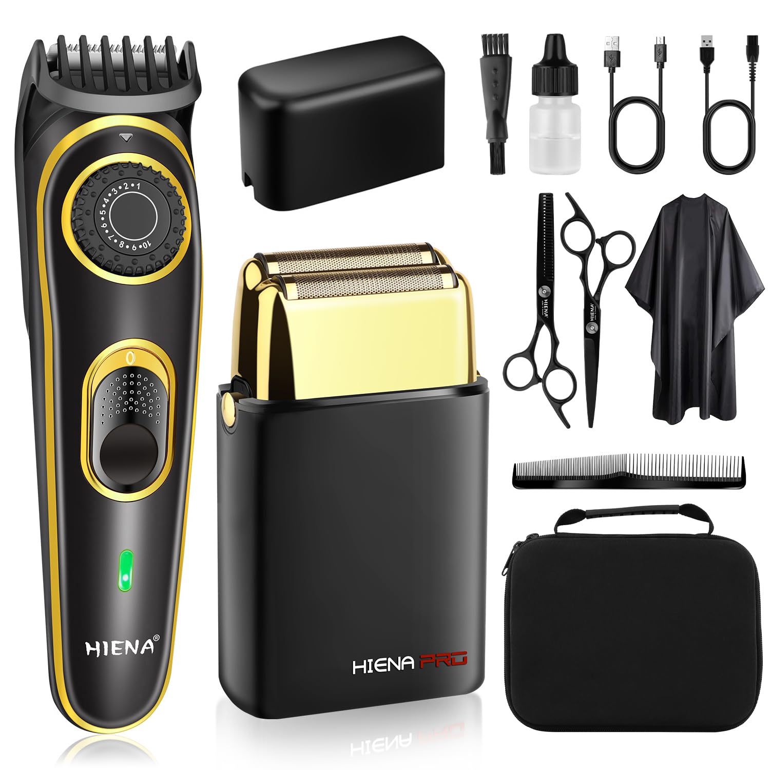 HIENA PRO Beard Trimmer and Barber Foil Shaver Set, Electric Adjustable Beard Trimmer for Men, Cordless Men's Stubble Hair Trimmer, USB Rechargeable Skin Fade Trimmer