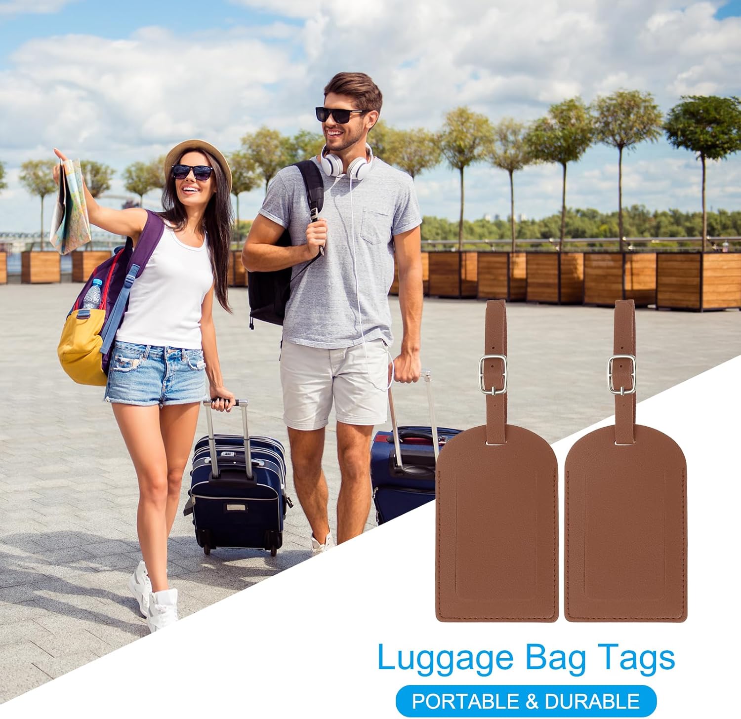 PATIKIL Luggage Tags for Suitcases, 3 Pack Premium PU Leather Baggage Tags Privacy Protection Luggage Identifier Travel Bag Labels, Brown - Image 6