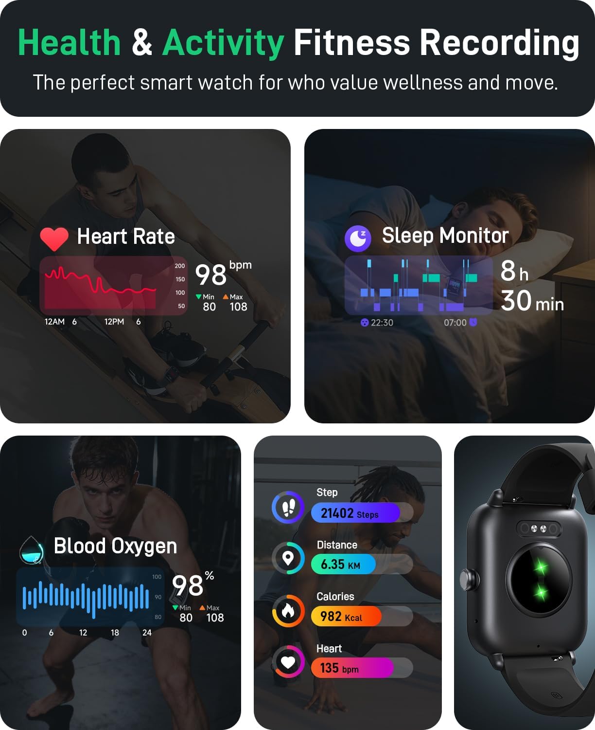 Smart Watches for Men (Android & iPhones), 1.85" HD Alexa Built-in Smart Wacth With Heart Rate Monitor, Sleep/Step Tracker, 120+ Sport Modes Fitness Tracker Watch for Women, IP68 Waterproof Watch