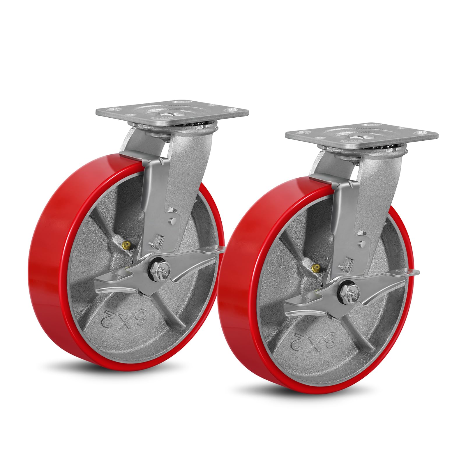 Heavy Duty Plate Casters - 4 Wheels, Brake & Swivel -13