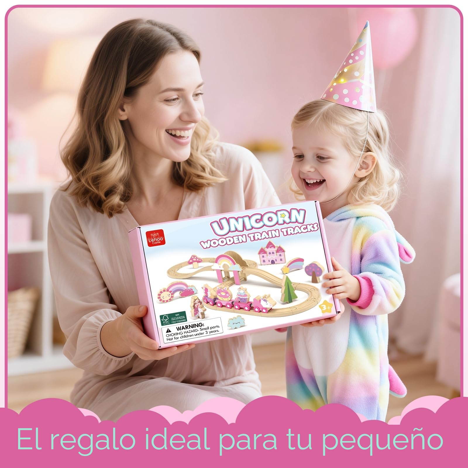 Lehoo Castle Tren Madera Juguete, Juguetes de Unicornio para Niñas, Juguete de Tren Compatible con Thomas, Brio y Hape, Juguetes para Niñas de 3 4 5