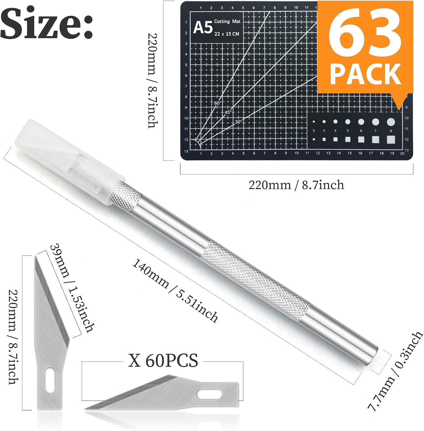Jetmore 63 Pack Exacto Knife Craft Knife Kit with 60 PCS Hobby Knife Replacement Blades , Hobby Knife Precision Knife Exacto Knife Set for DIY Craft, Scrapbooking, Art Work Cutting