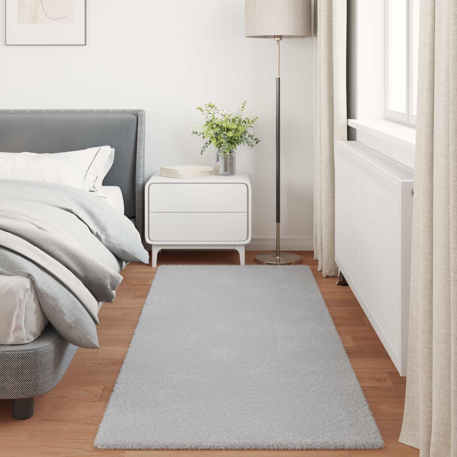 Kunstfell Teppich Kaninchenfell Optik - Rutschfester Läufer 80x200 cm - Weicher Wohnzimmerteppich Grau für Schlafzimmer & Flur - Moderner Kunstpelz Teppich OLITE