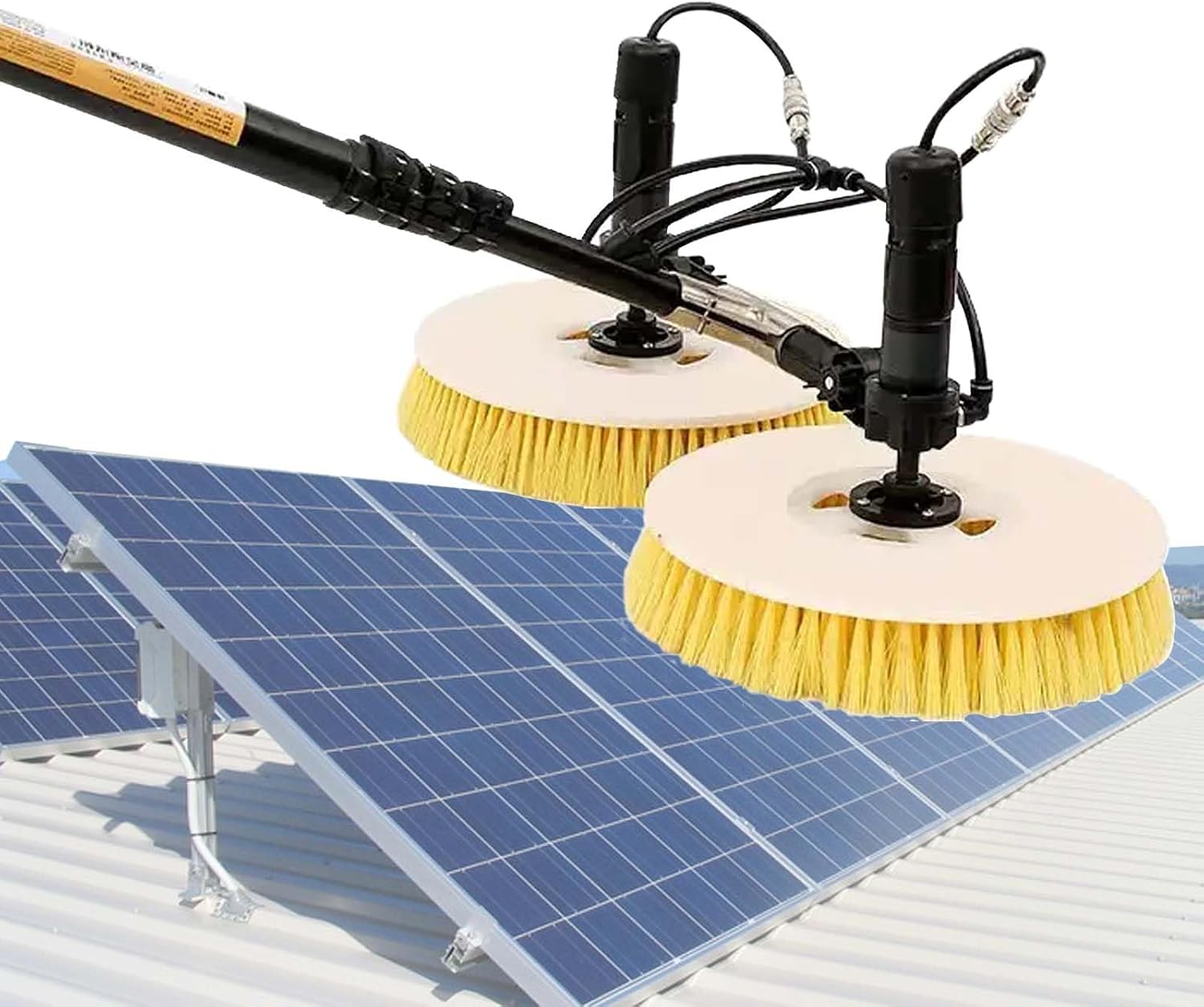 Electric Solar Panel Cleaning Kit with Extendable Water Fed Pole/ 360° Adjustable Angle Round Brushes Accessories Set - 7.5M/24.ft Photovoltaic Panel Cleaning Equipment, with Wired