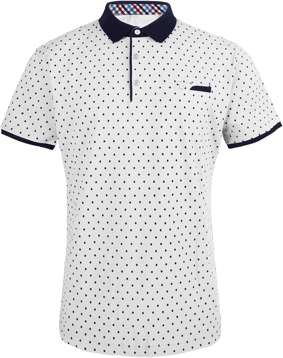 Mens Cotton Slim Fit Polo Shirts for Men Short Sleeve Breathable Turn Down Collar Classic Golf Shirt (White, M)