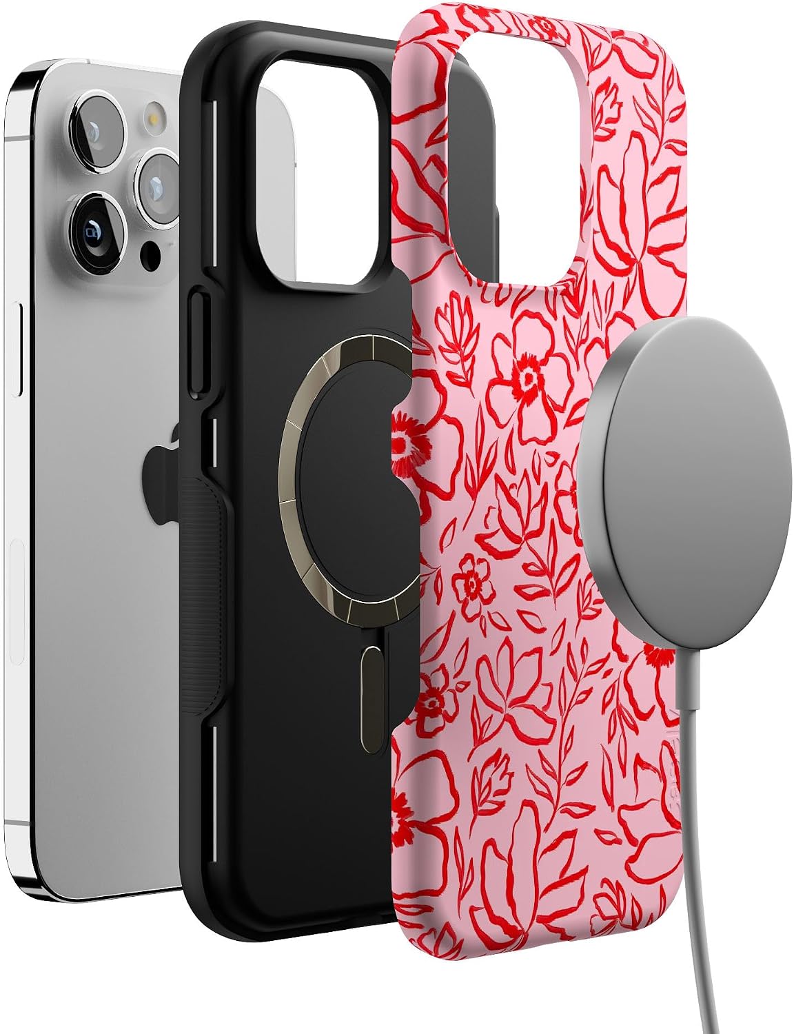 Casely iPhone 14 Pro Max Case | Blush Garden | Floral Doodle | Bold Protective Design | Compatible with MagSafe