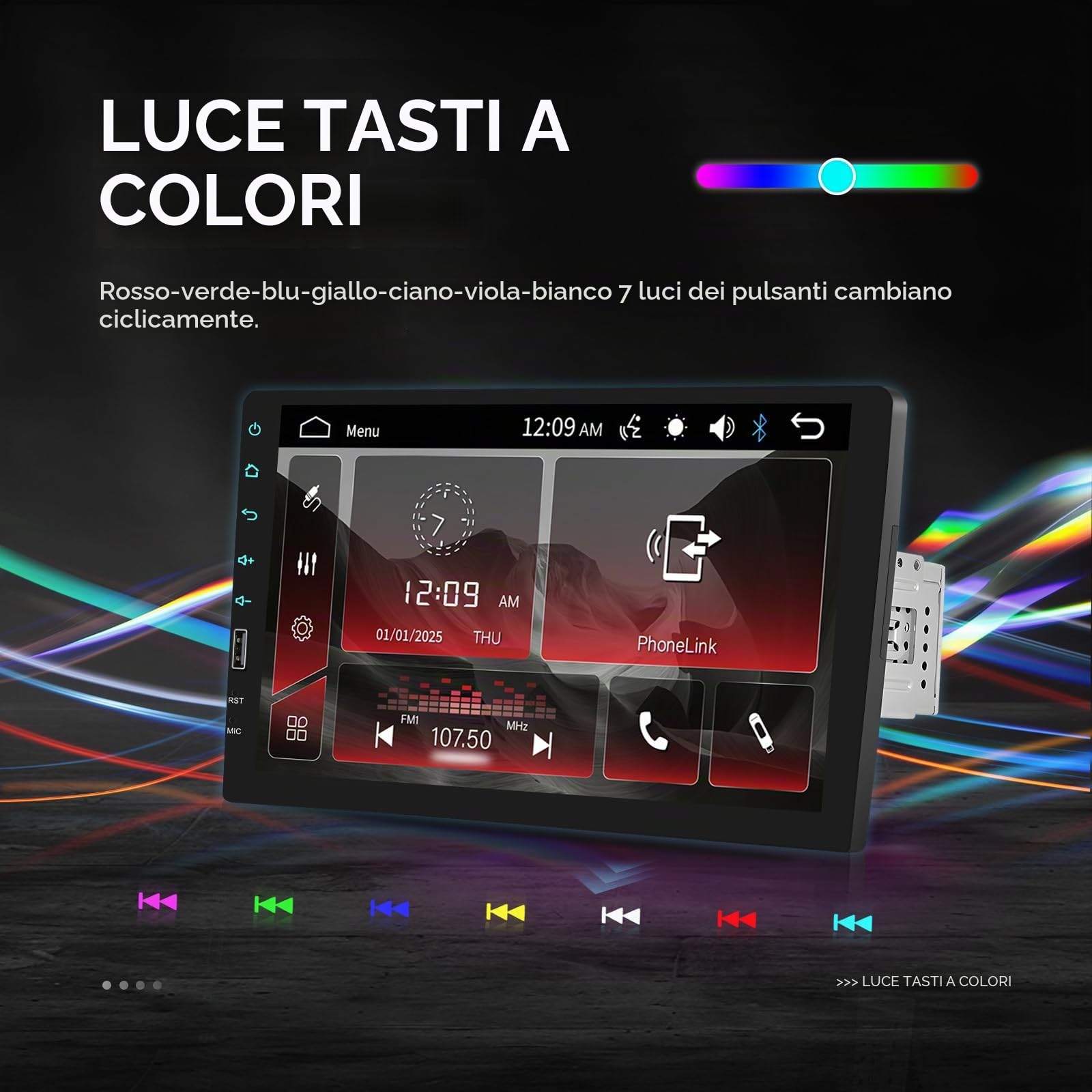 1 DIN Autoradio Bluetooth Touch Screen 9 Pollici | Stereo Auto Schermo Double Din Radio Supporto FM, USB, EQ, Specchiamanto Telefono, con Telecamera Posteriore