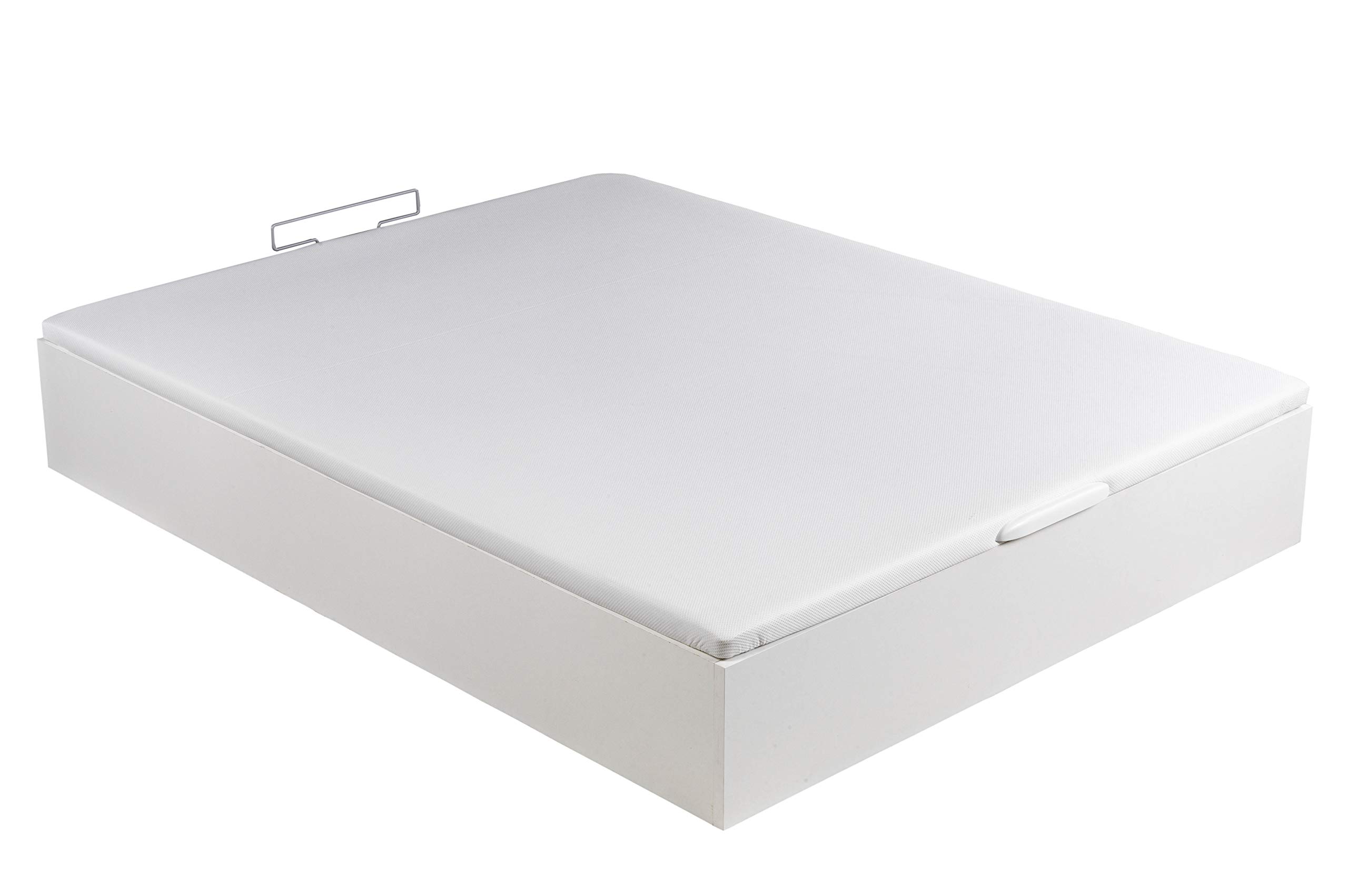 ROYAL SLEEP Canapé Abatible de Madera | 135x190 | Montaje y Retirada de Usado Incluido | Gran Capacidad | Tapa 3D Transpirable | 32 cm | Color Blanco | Space Bed