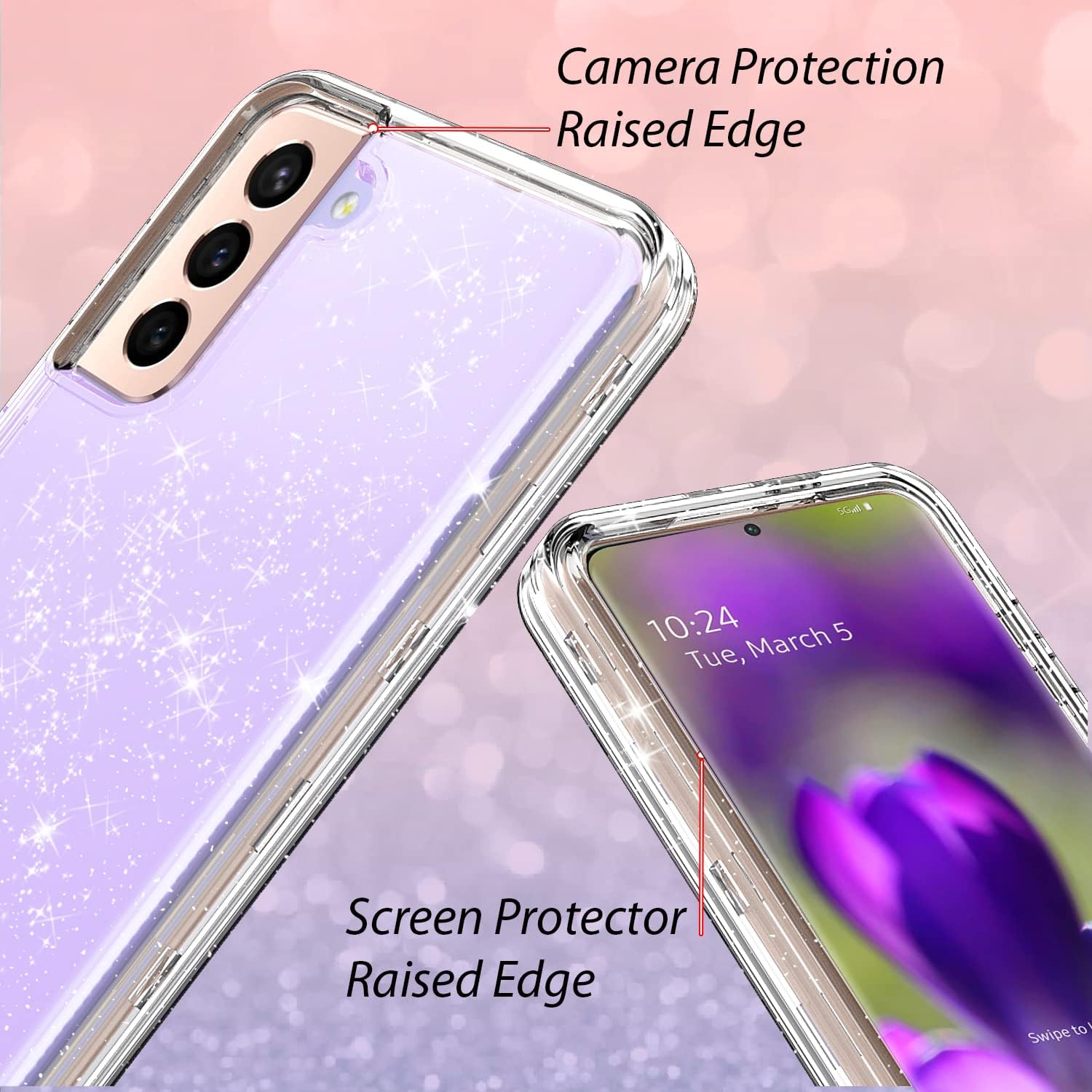 Coolwee Crystal Glitter Full Protective Case for Galaxy S22 Plus Heavy Duty Hybrid 3 in 1 Rugged Shockproof Women Girls Transparent for Samsung Galaxy S22 Plus 6.6 inch Shiny Clear Bling Sparkle